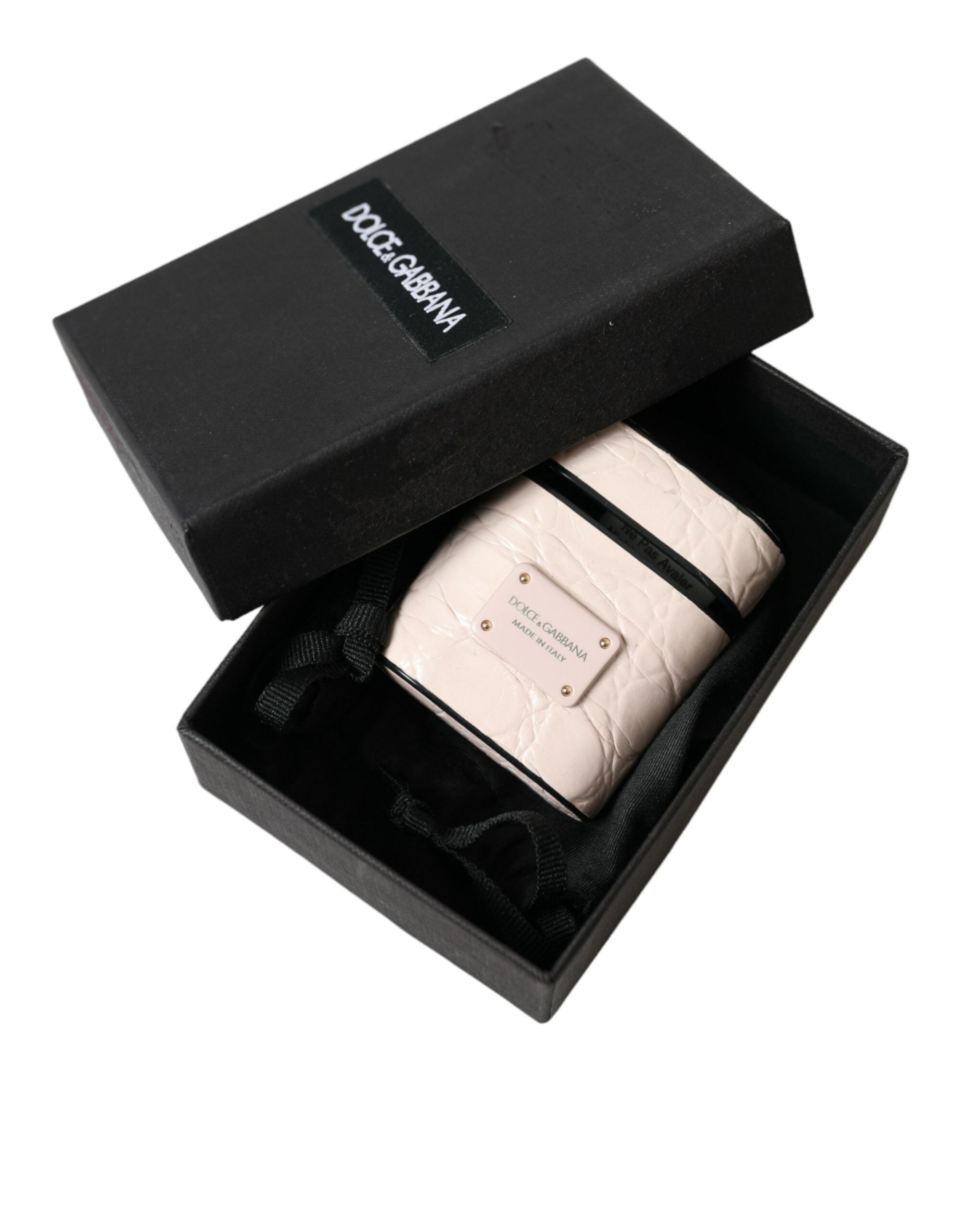 Custodia AirPods Dolce & Gabbana in Pelle di Vitello Rosa Chiaro con Logo in Metallo