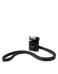 Custodia per Airpods Dolce & Gabbana in coccodrillo nero e metallo argentato con logo
