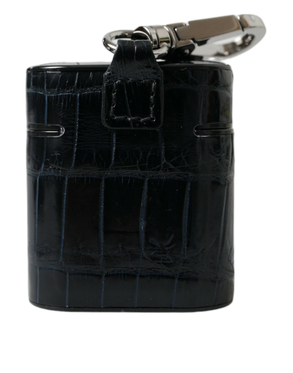 Custodia per Airpods Dolce & Gabbana in coccodrillo nero e metallo argentato con logo