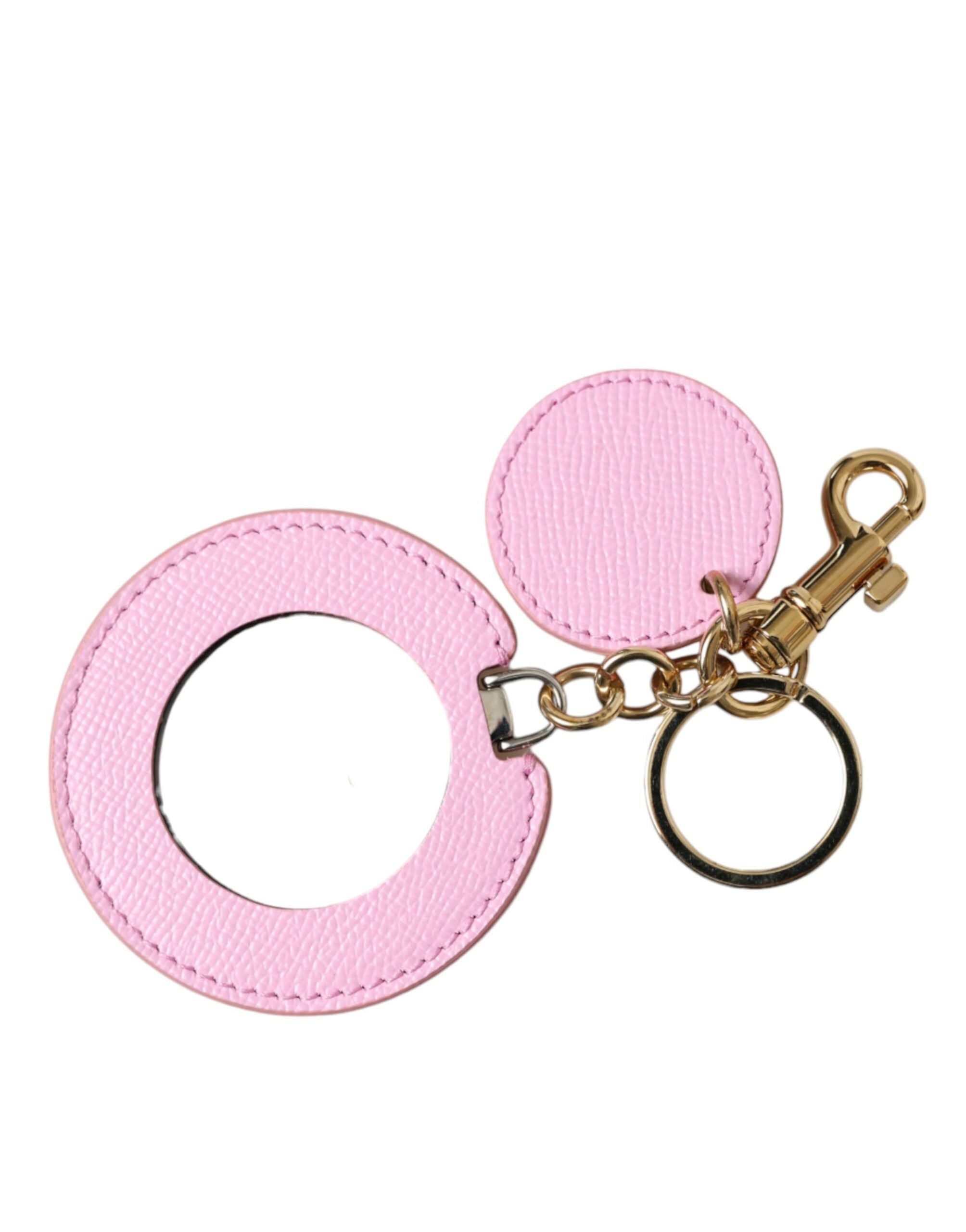 Dolce & Gabbana Portachiavi in Pelle di Vitello Rosa con Logo in Metallo Dorato
