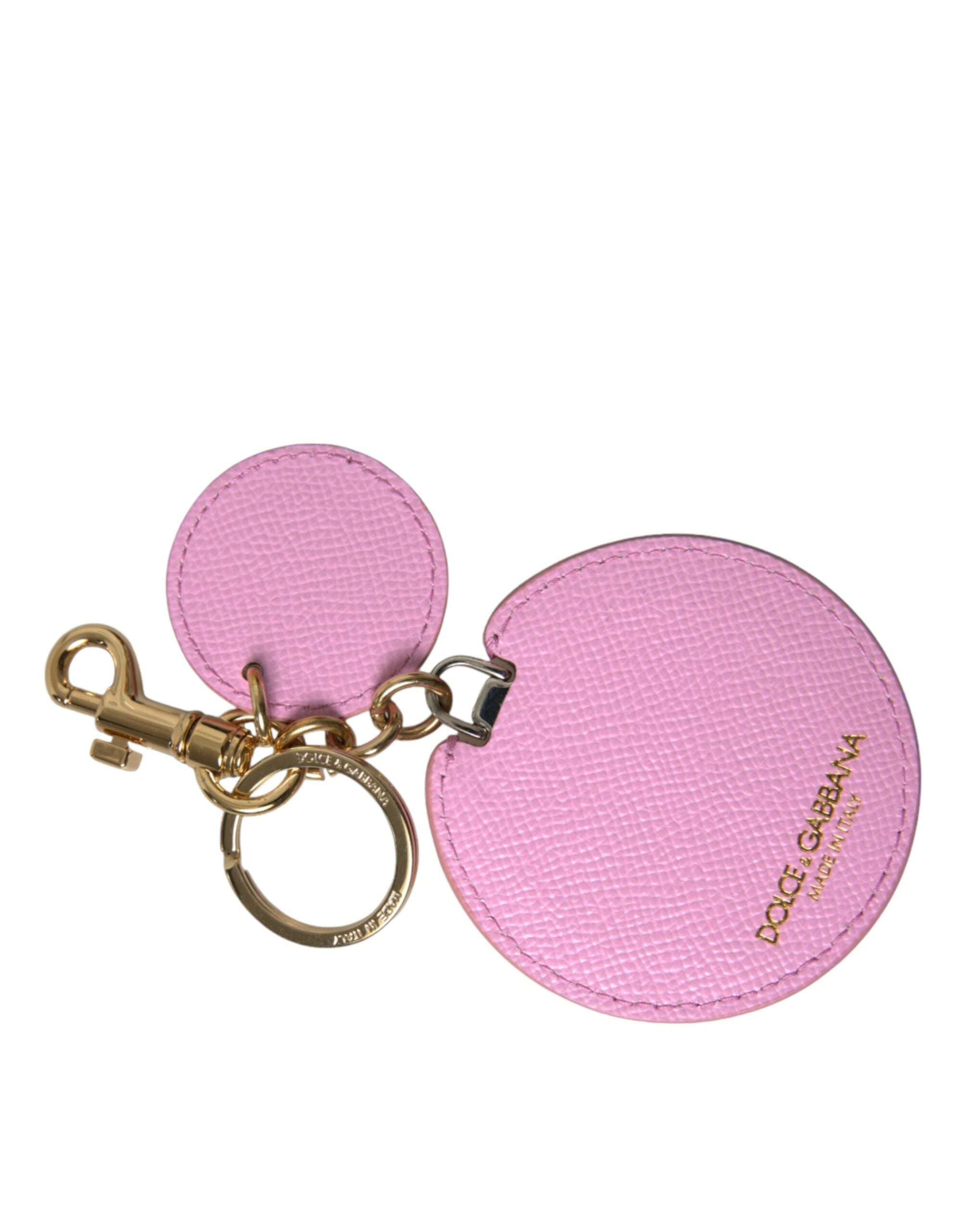Dolce & Gabbana Portachiavi in Pelle di Vitello Rosa con Logo in Metallo Dorato