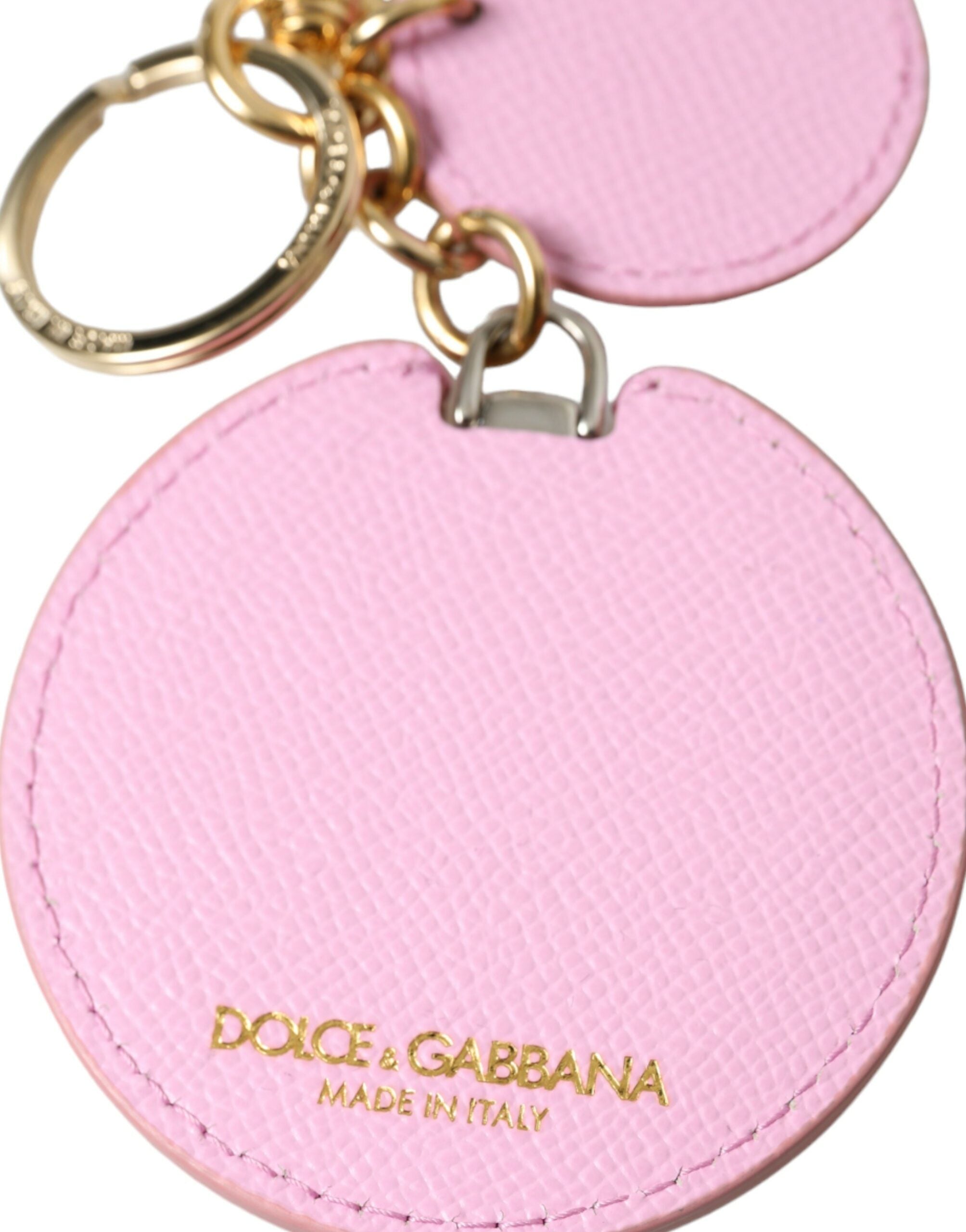 Dolce & Gabbana Portachiavi in Pelle di Vitello Rosa con Logo in Metallo Dorato
