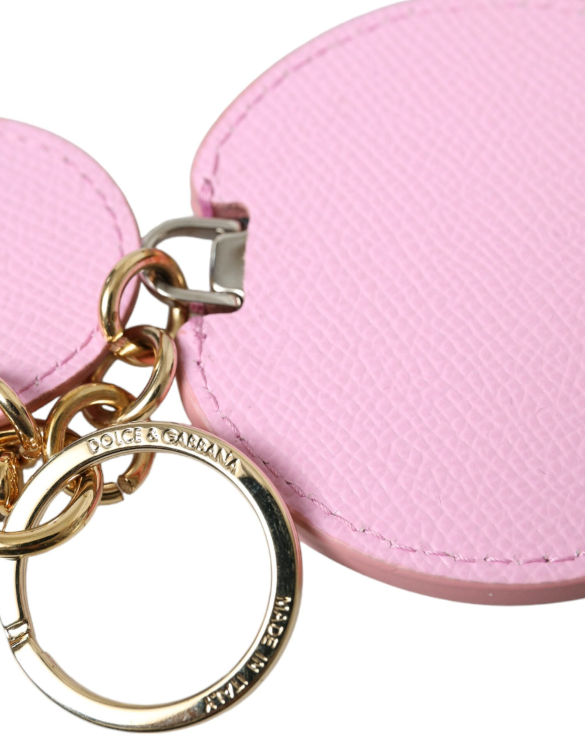 Dolce & Gabbana Portachiavi in Pelle di Vitello Rosa con Logo in Metallo Dorato