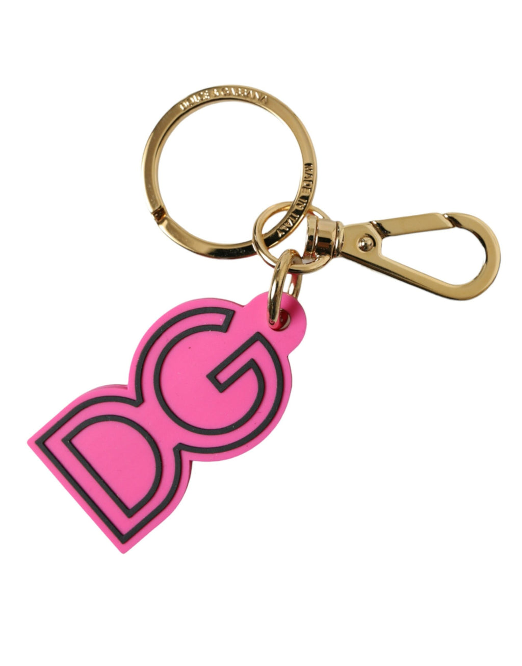Dolce & Gabbana Portachiavi in gomma rosa con logo DG in metallo dorato