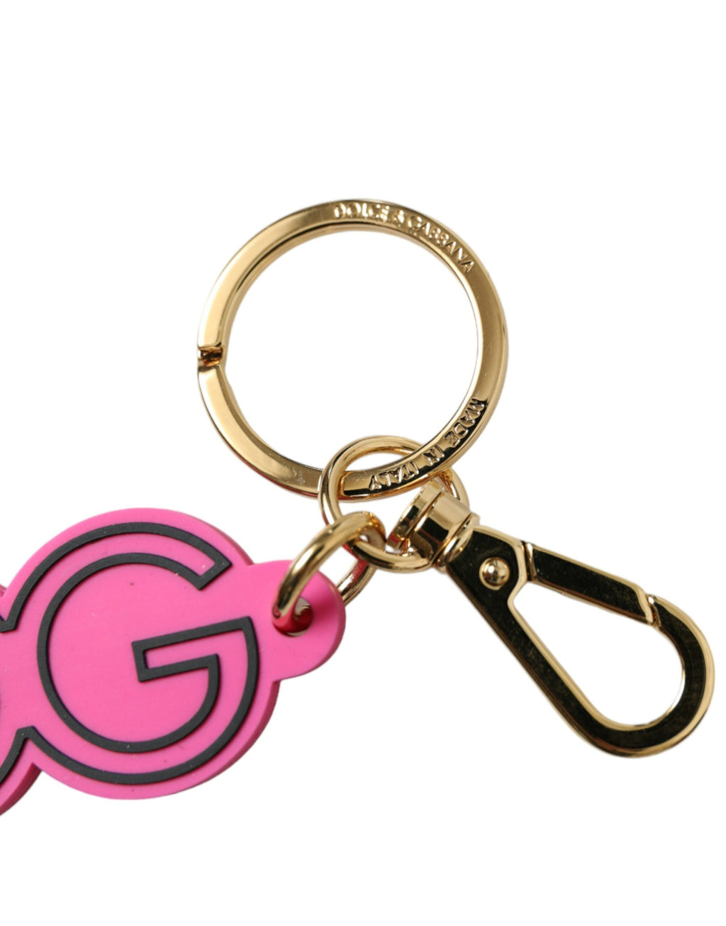 Dolce & Gabbana Portachiavi in gomma rosa con logo DG in metallo dorato