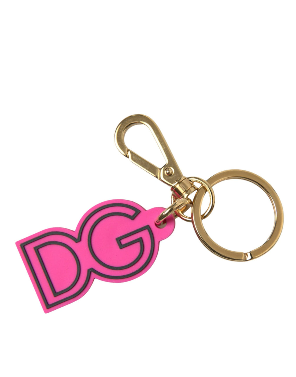 Dolce & Gabbana Portachiavi in gomma rosa con logo DG in metallo dorato