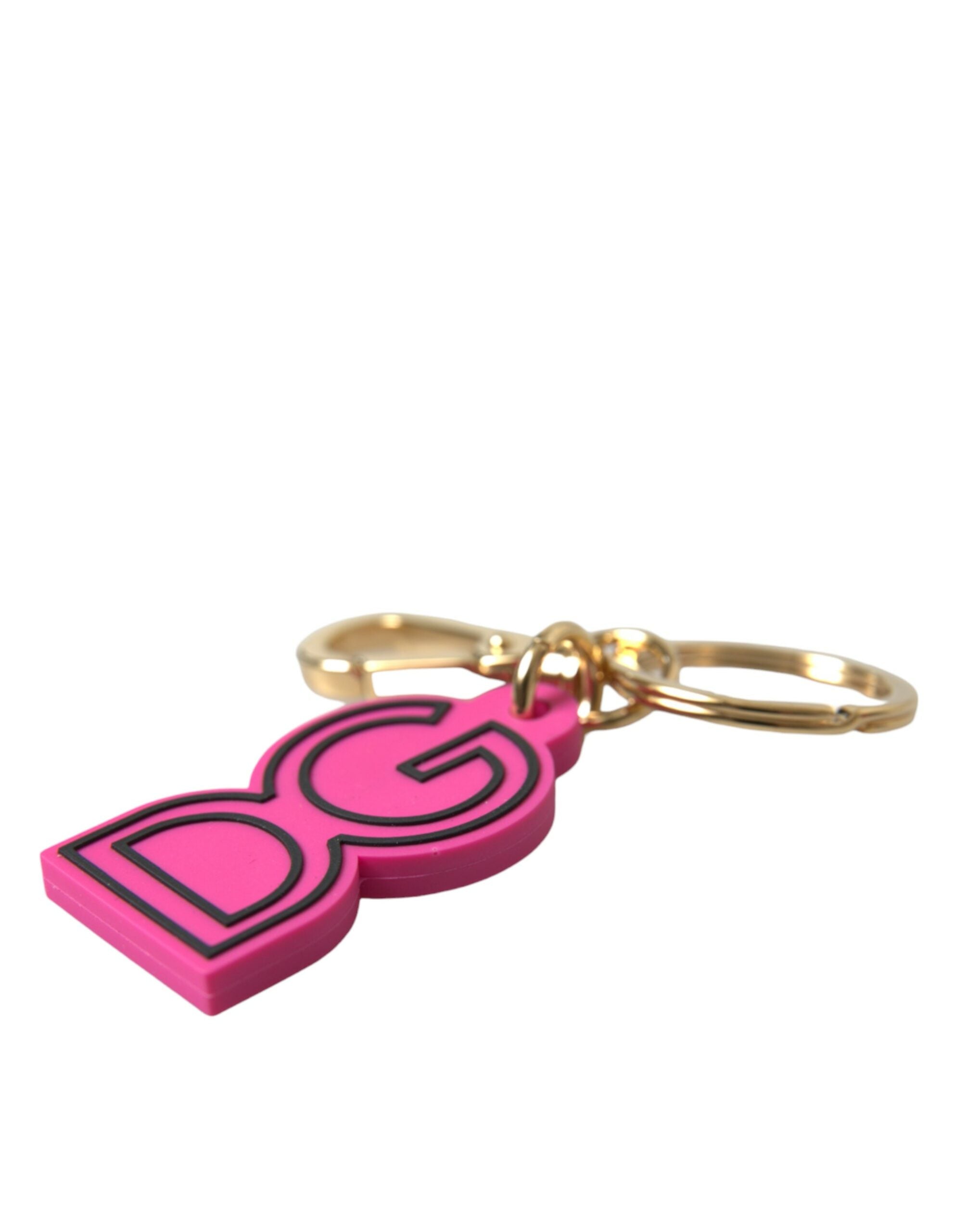 Dolce & Gabbana Portachiavi in gomma rosa con logo DG in metallo dorato