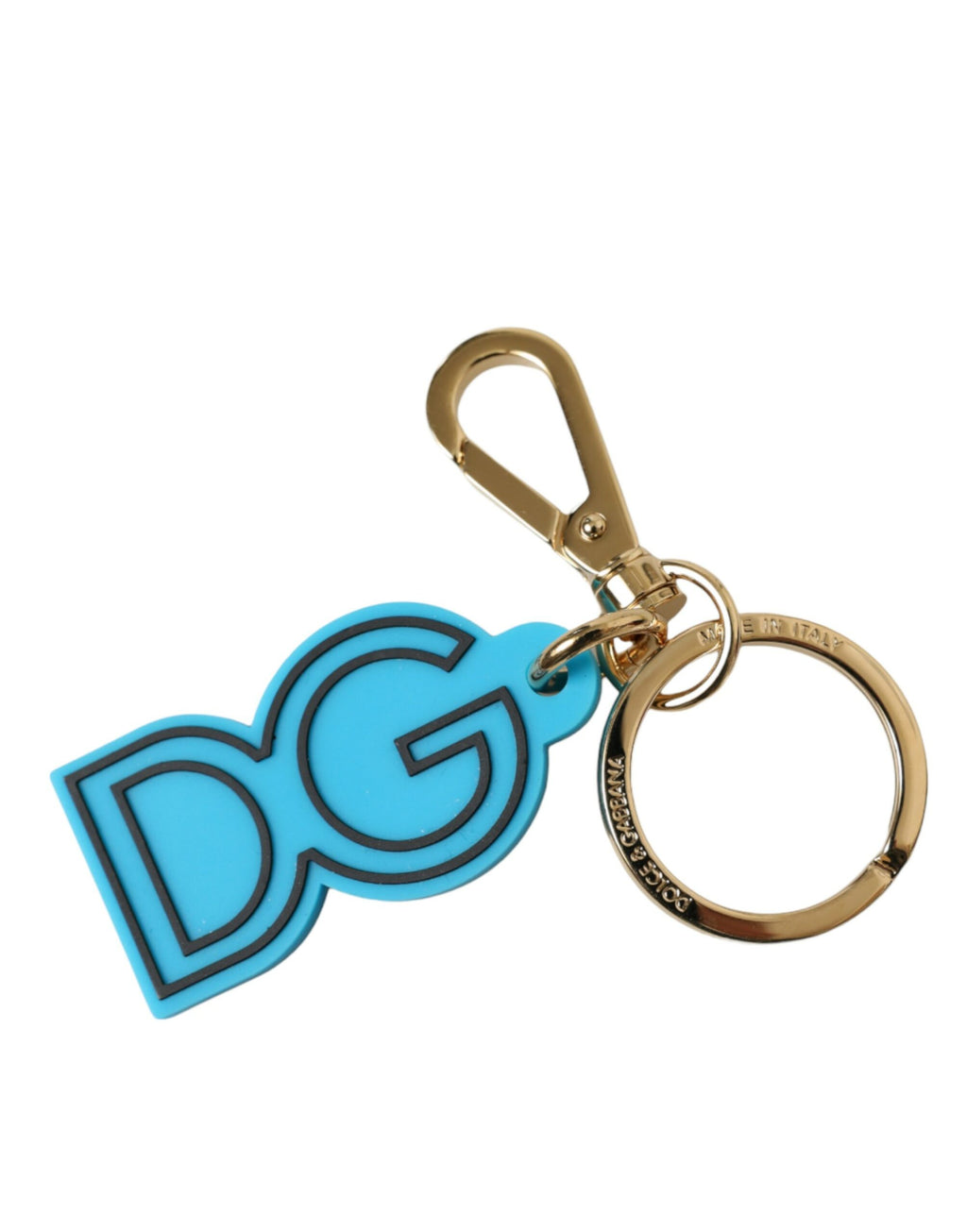 Dolce & Gabbana Portachiavi in Gomma Blu con Logo DG in Metallo Color Oro