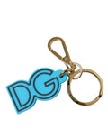 Dolce & Gabbana Portachiavi in Gomma Blu con Logo DG in Metallo Color Oro