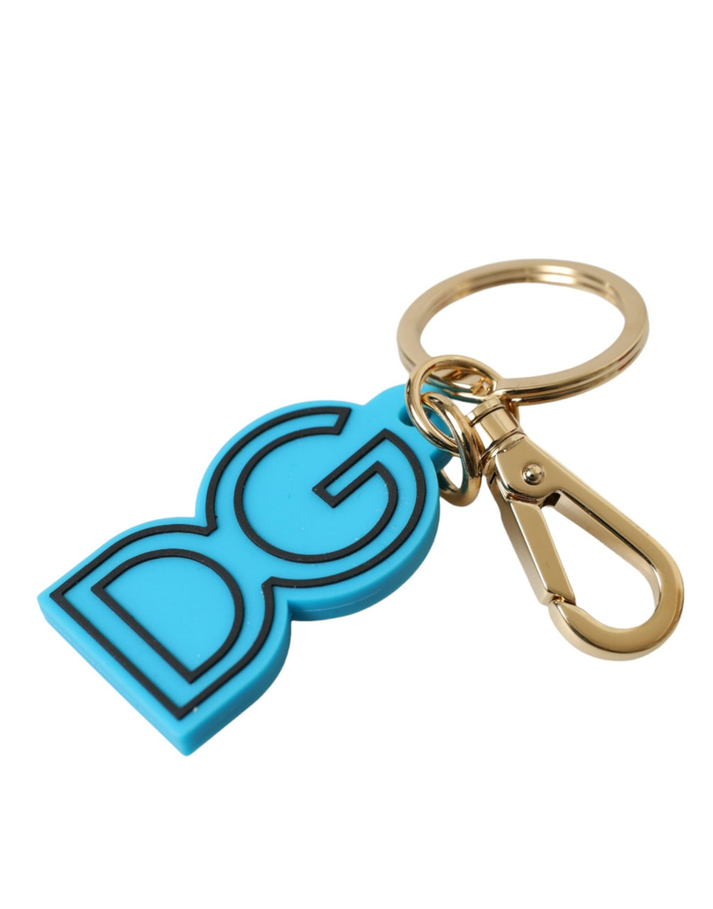 Dolce & Gabbana Portachiavi in Gomma Blu con Logo DG in Metallo Color Oro