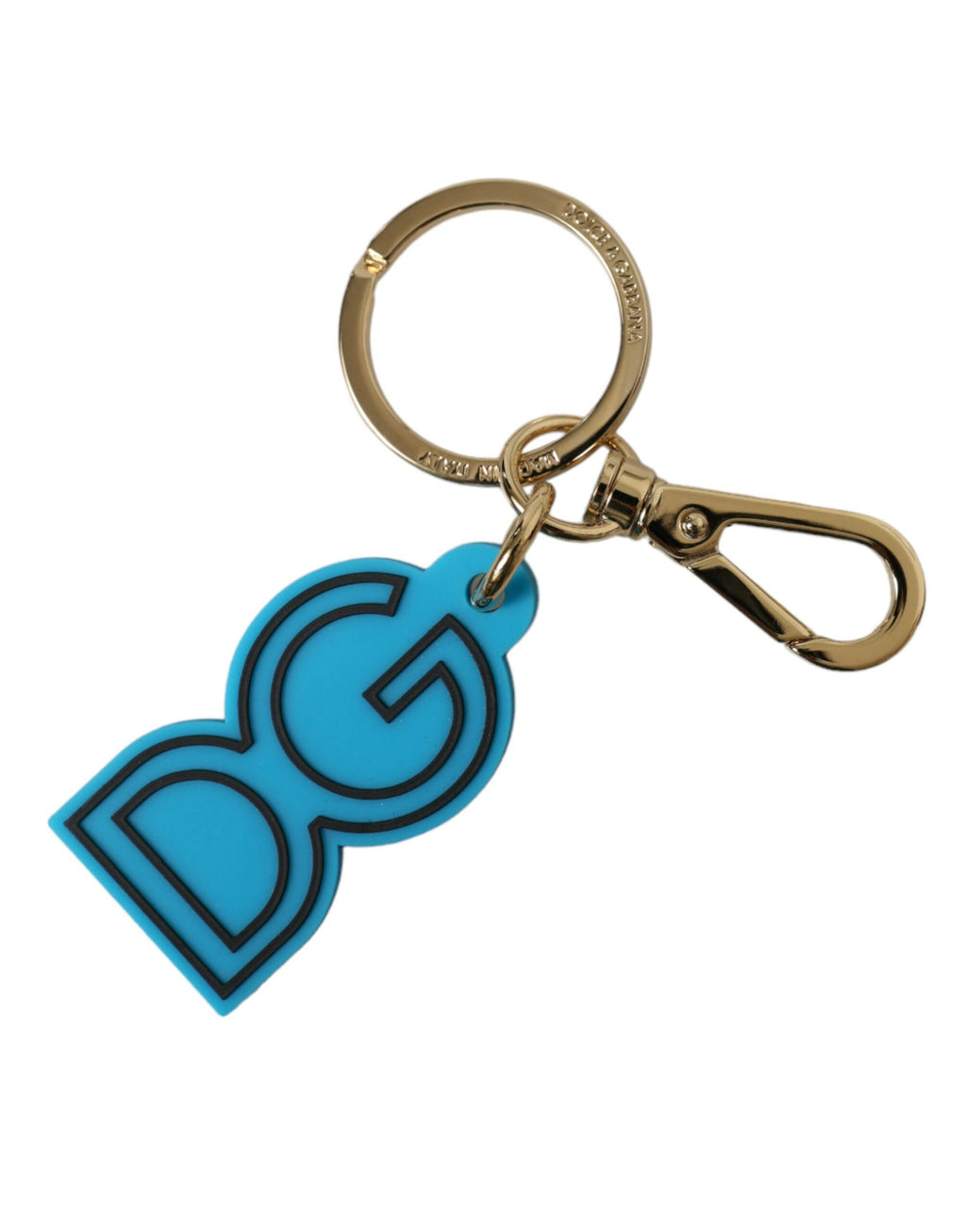 Portachiavi Dolce & Gabbana blu in gomma e metallo dorato con logo DG