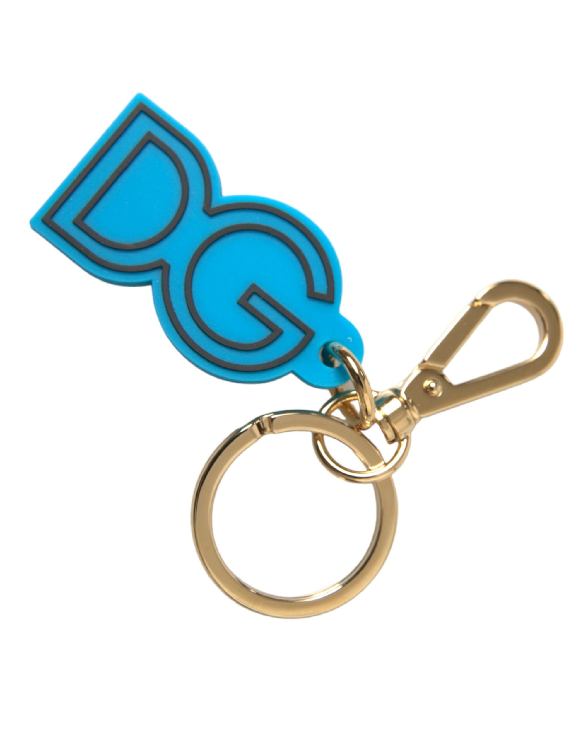 Portachiavi Dolce & Gabbana blu in gomma e metallo dorato con logo DG