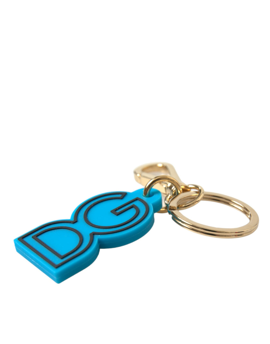 Portachiavi Dolce & Gabbana blu in gomma e metallo dorato con logo DG