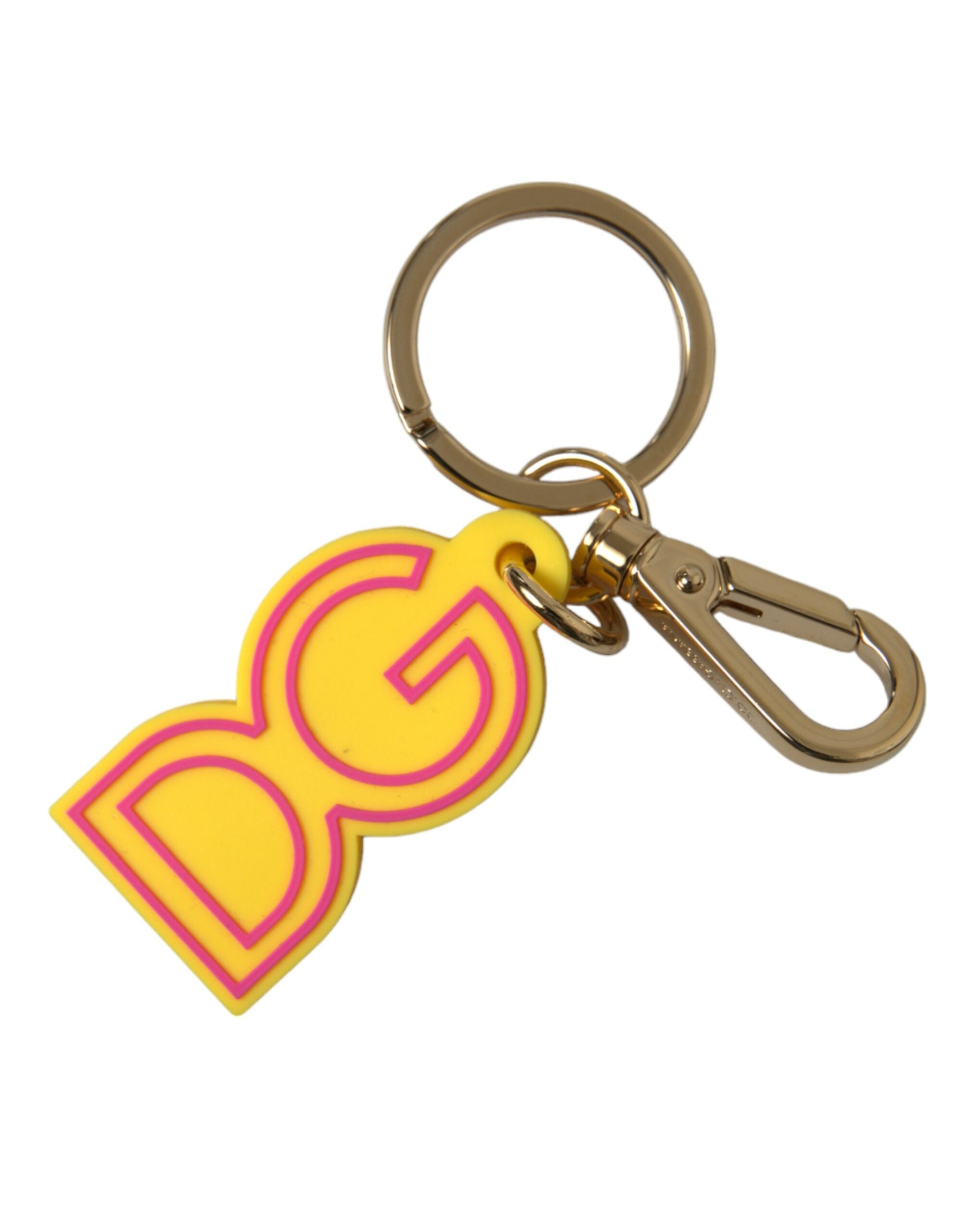 Dolce & Gabbana Portachiavi in Gomma Gialla con Logo DG in Metallo Color Oro