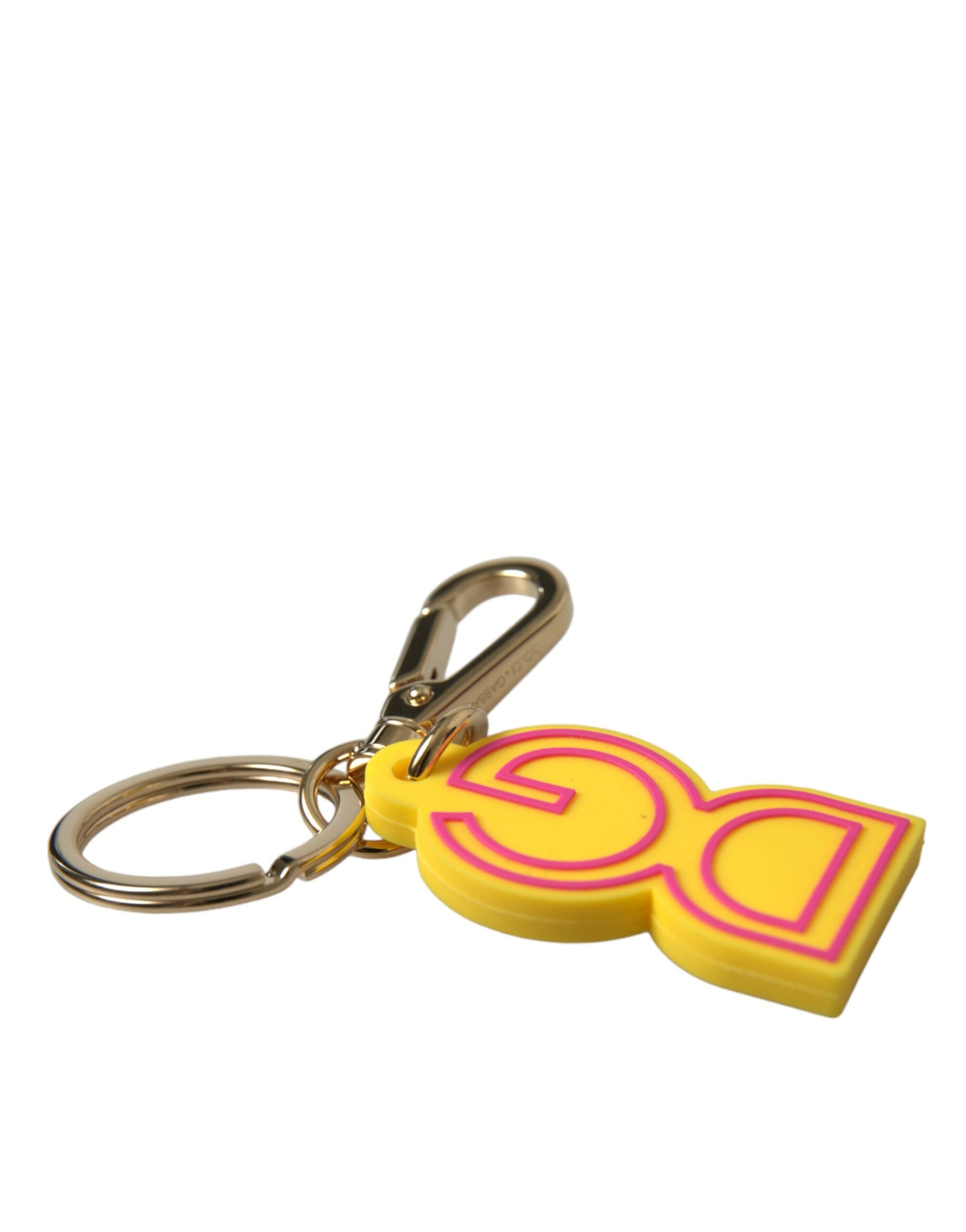 Dolce & Gabbana Portachiavi in Gomma Gialla con Logo DG in Metallo Color Oro
