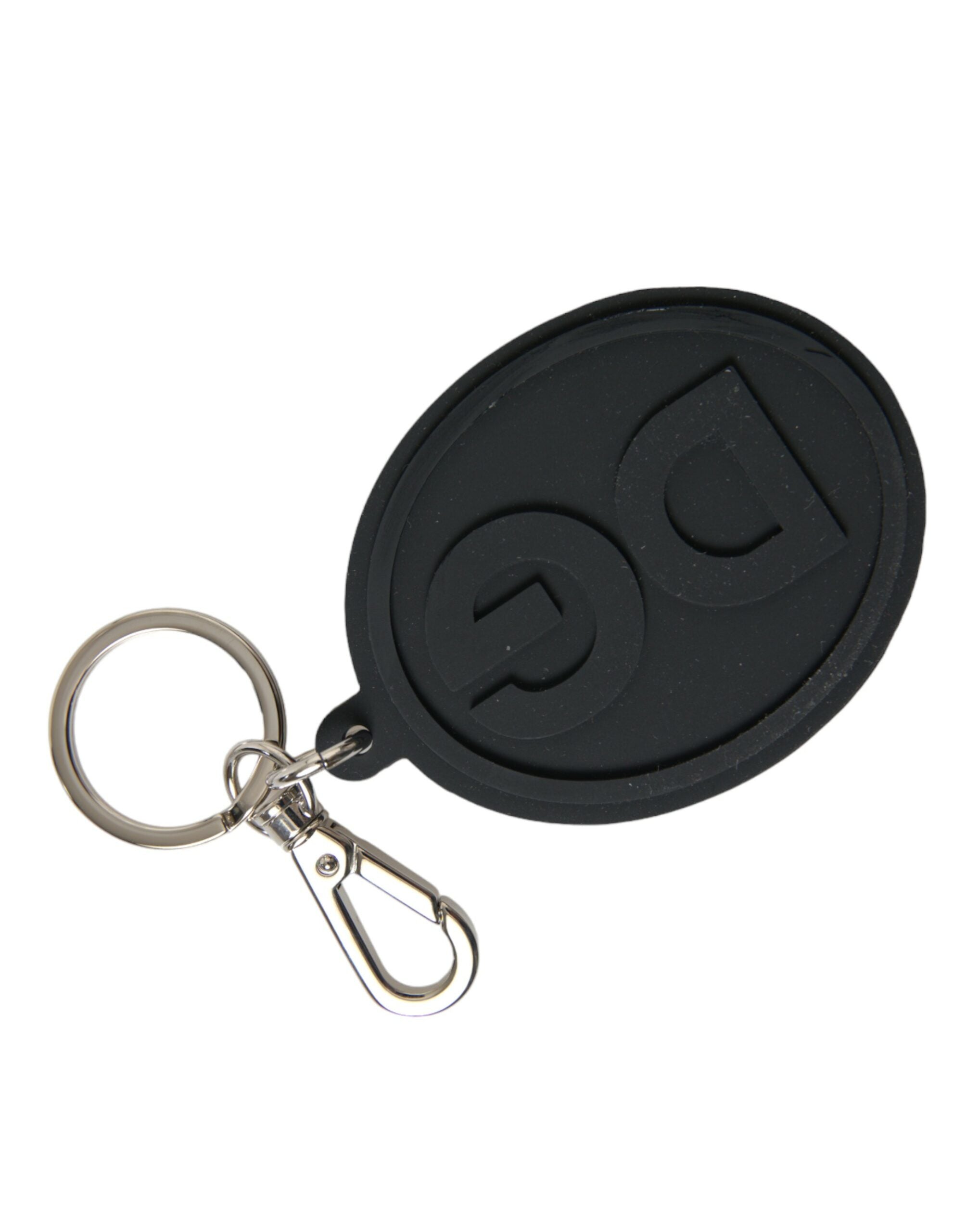 Portachiavi in gomma nera Dolce & Gabbana con logo DG in ottone argentato