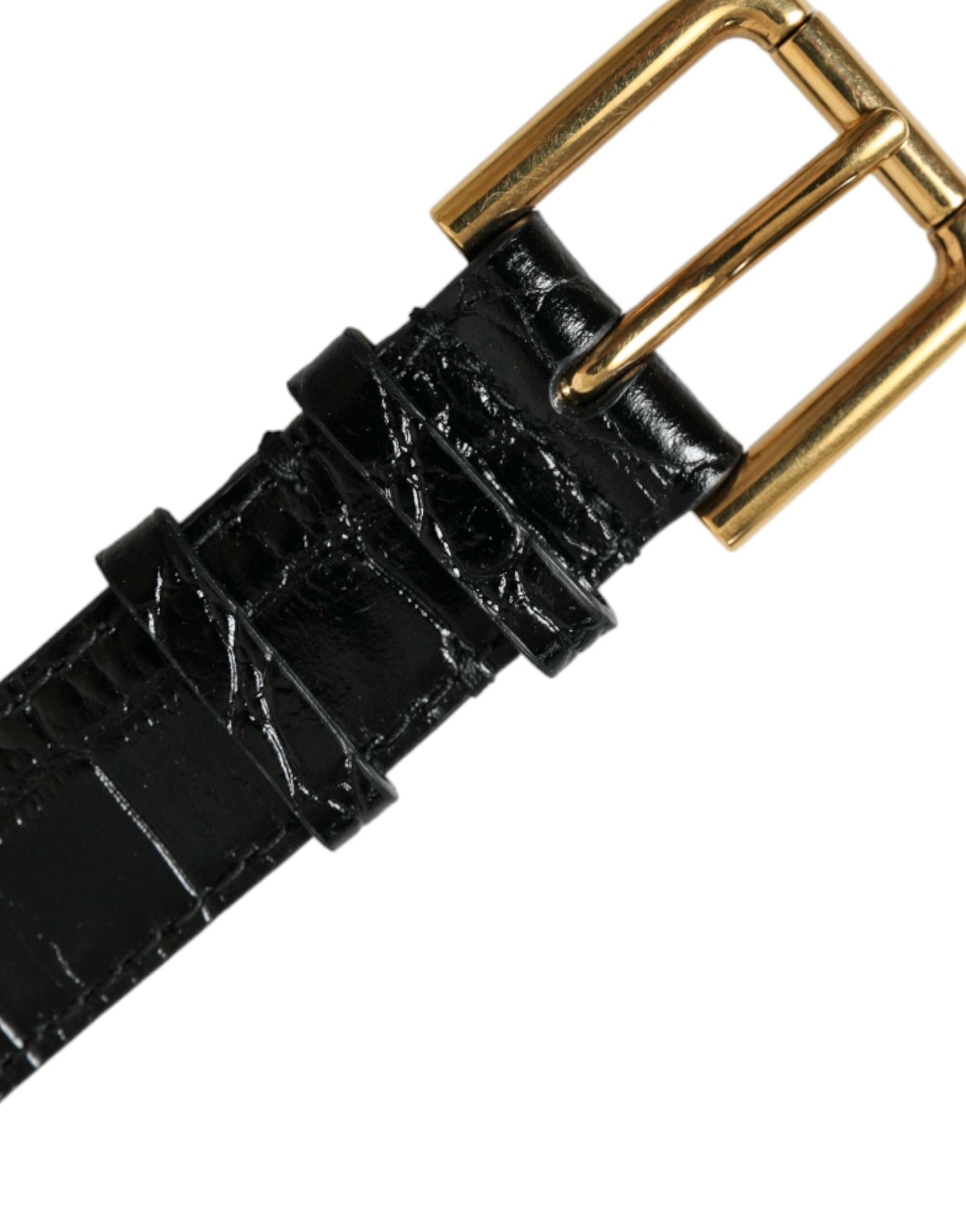 Dolce & Gabbana Bracciale in Pelle Testurizzata Nera con Fibbia Color Oro
