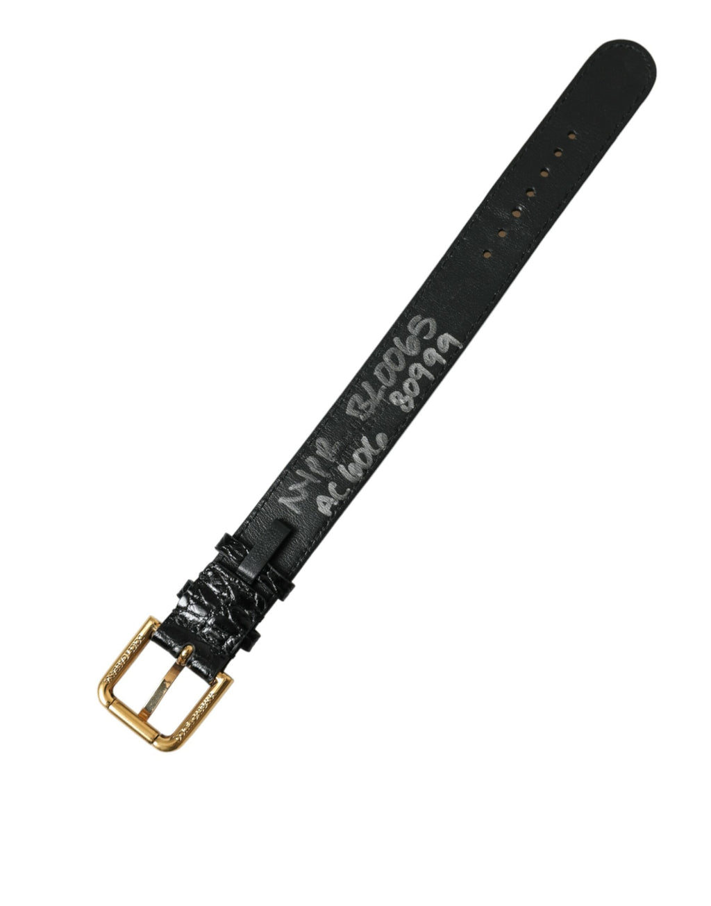 Dolce & Gabbana Bracciale in Pelle Testurizzata Nera con Fibbia Color Oro