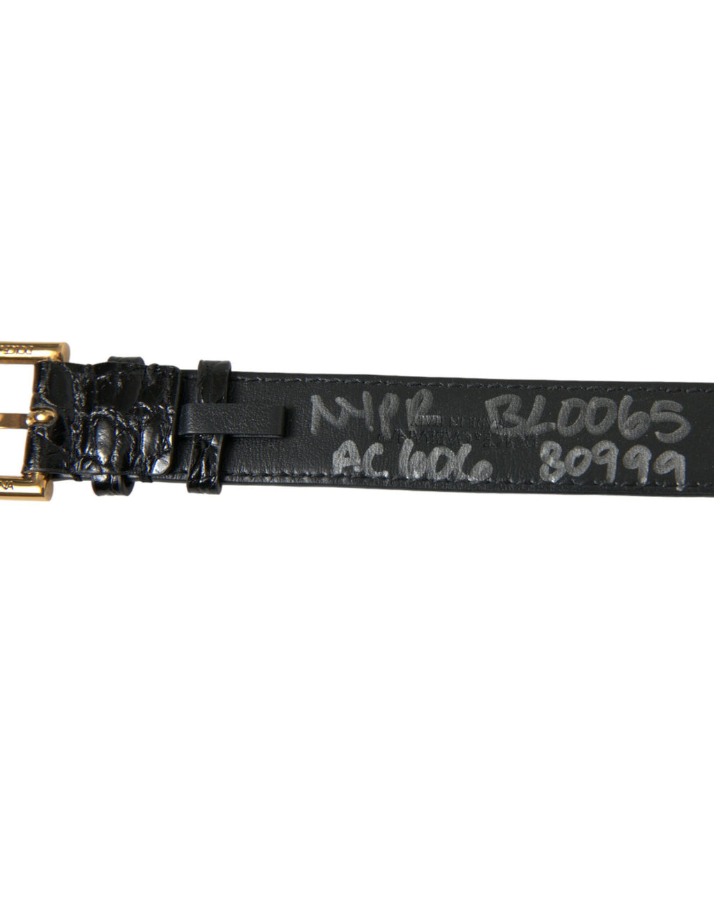 Dolce & Gabbana Bracciale in Pelle Testurizzata Nera con Fibbia Color Oro