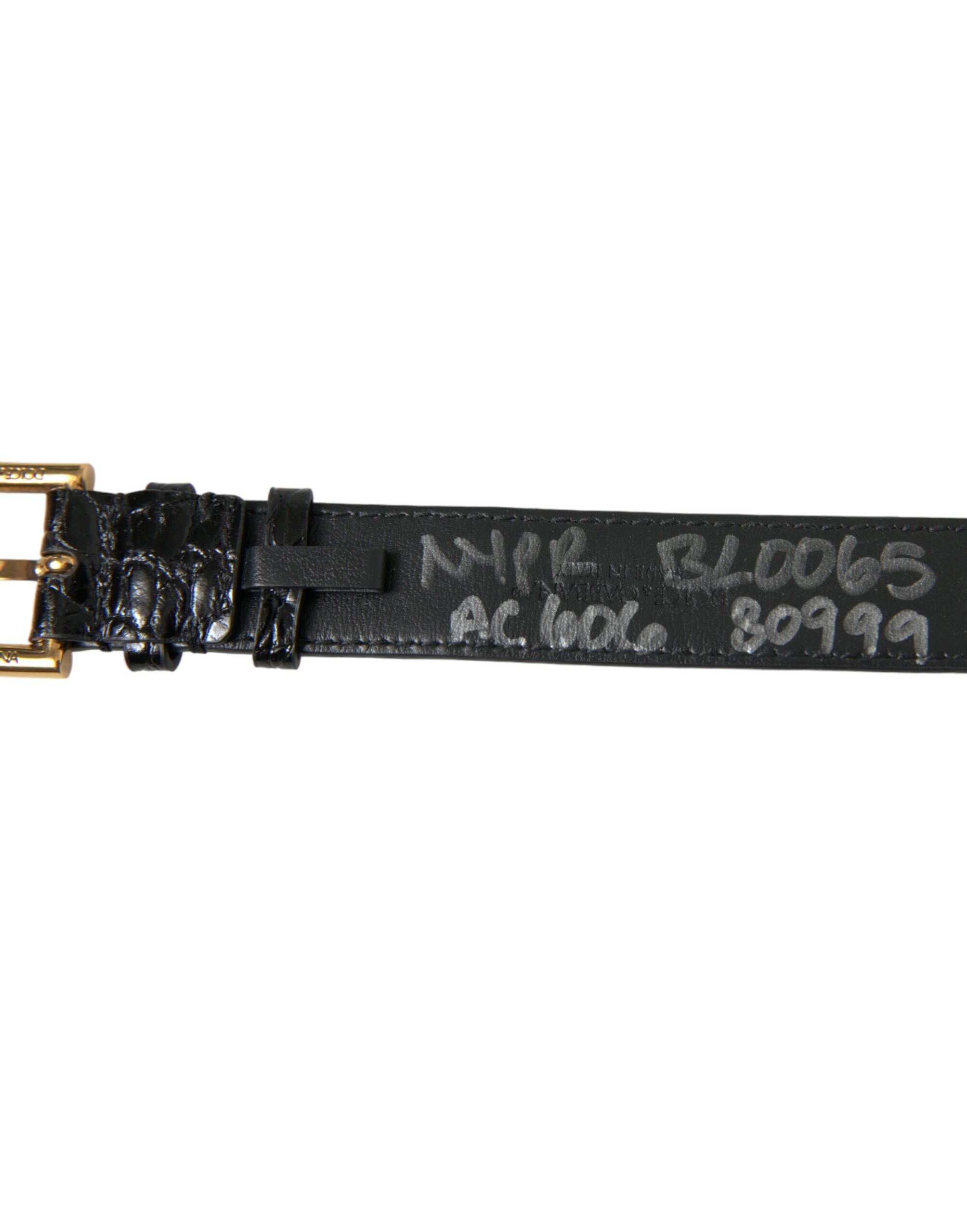 Dolce & Gabbana Bracciale in Pelle Testurizzata Nera con Fibbia Color Oro