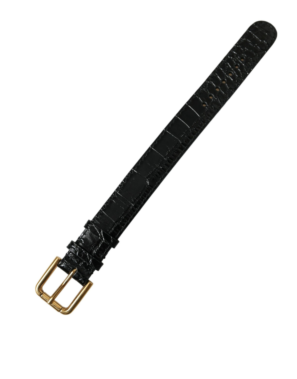 Dolce & Gabbana Bracciale in Pelle Testurizzata Nera con Fibbia Color Oro