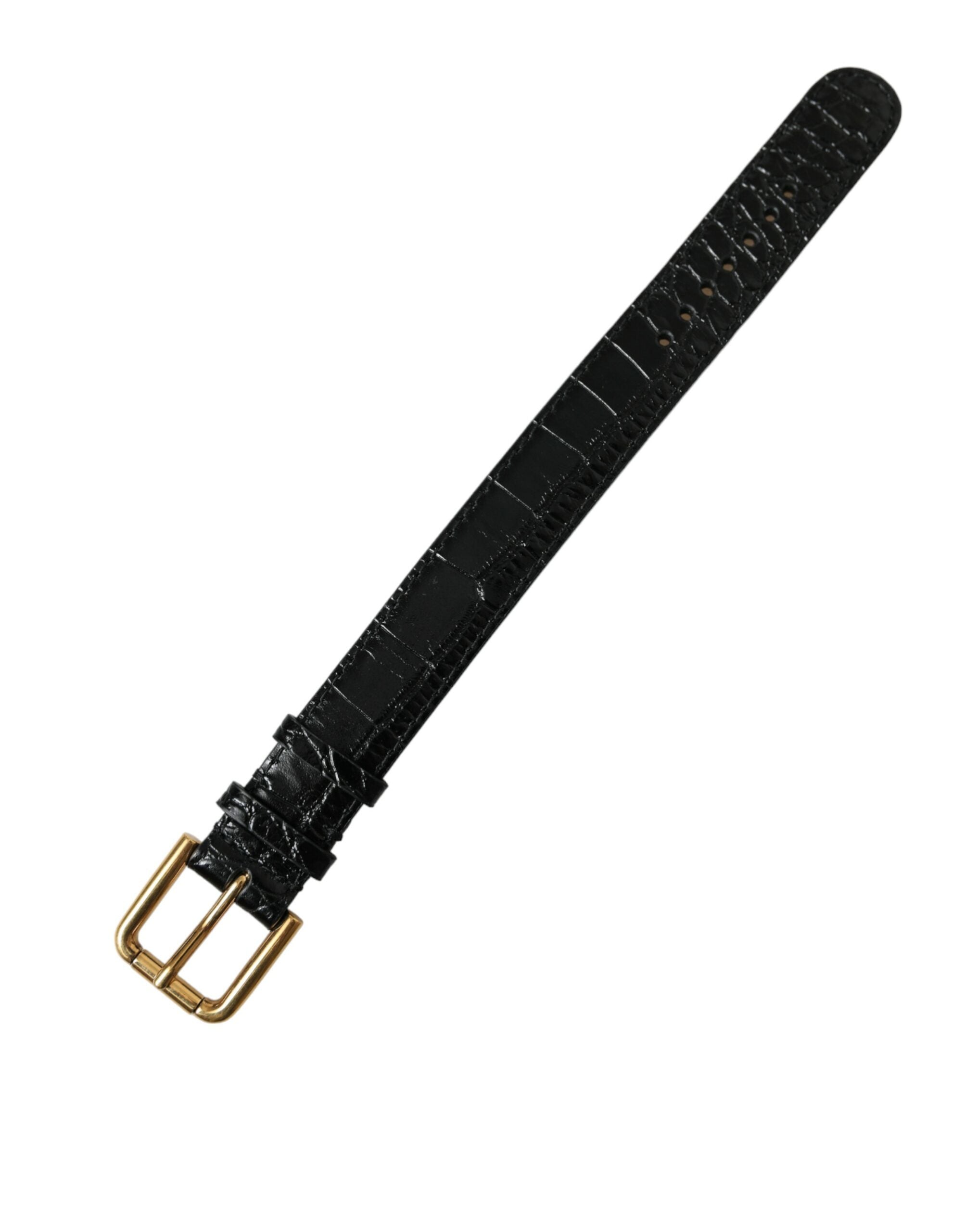 Dolce & Gabbana Bracciale in Pelle Testurizzata Nera con Fibbia Color Oro