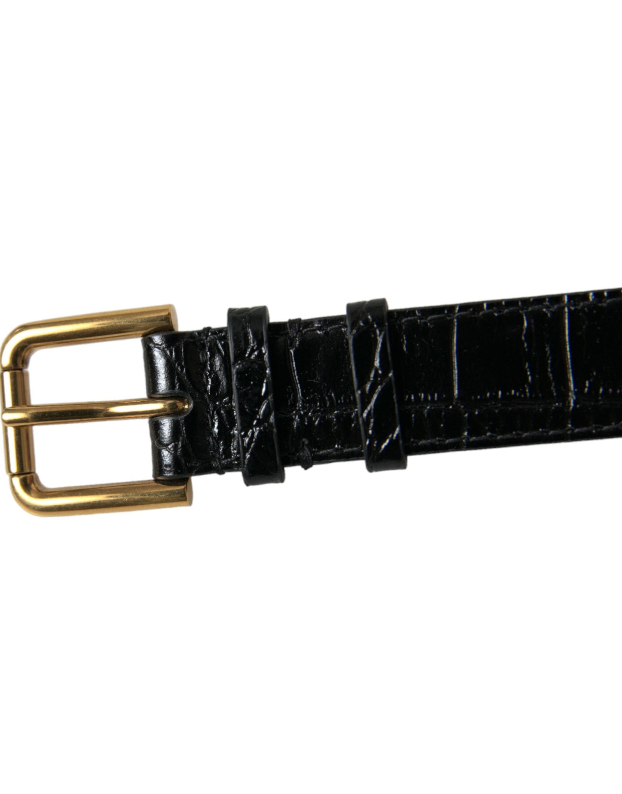 Dolce & Gabbana Bracciale in Pelle Testurizzata Nera con Fibbia Color Oro