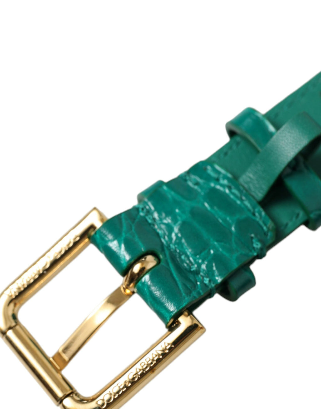 Fascia per il collo Dolce & Gabbana in pelle testurizzata verde con fibbia in metallo color oro