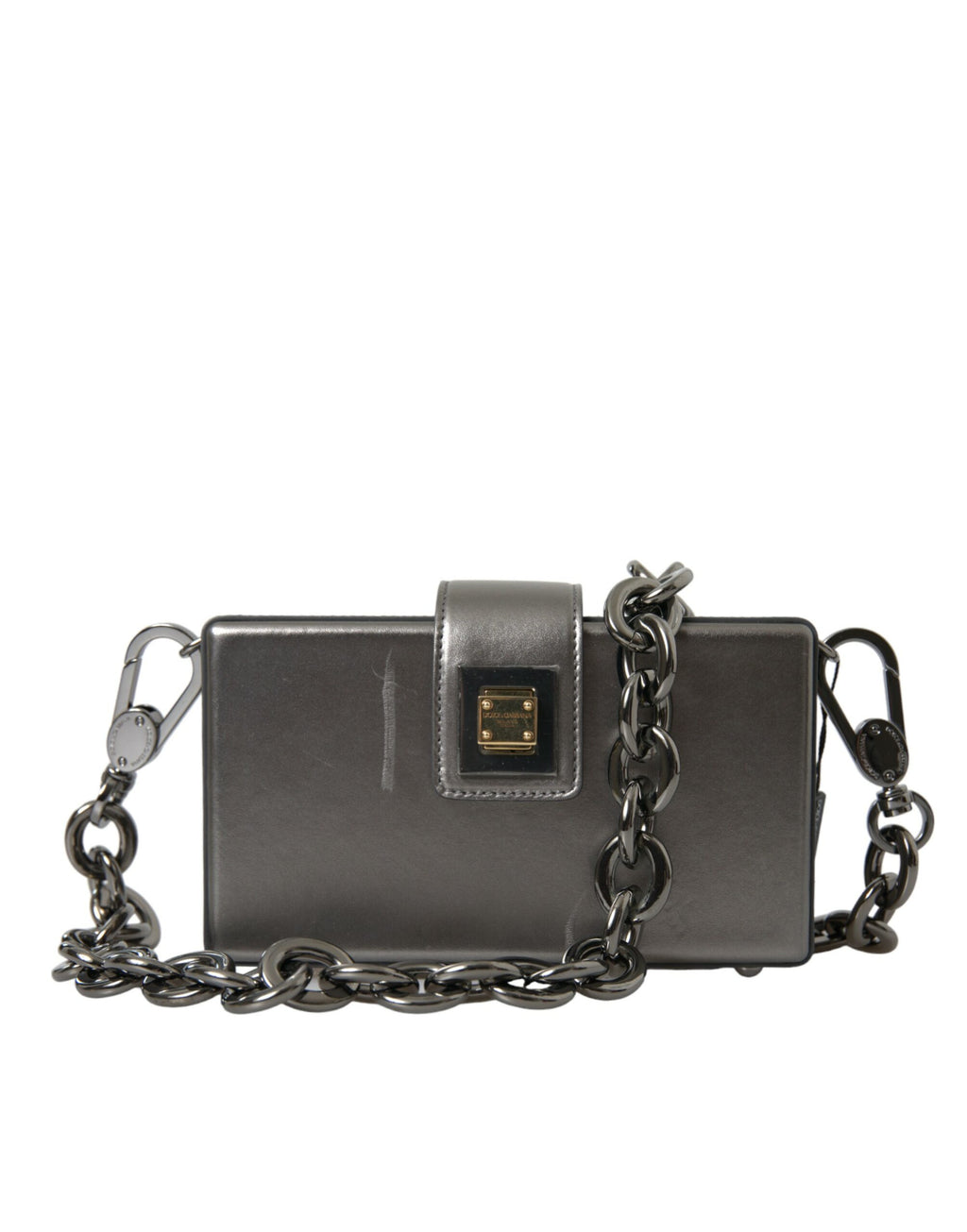 Borsa a spalla DG BOX in pelle di vitello grigio metallizzato Dolce & Gabbana