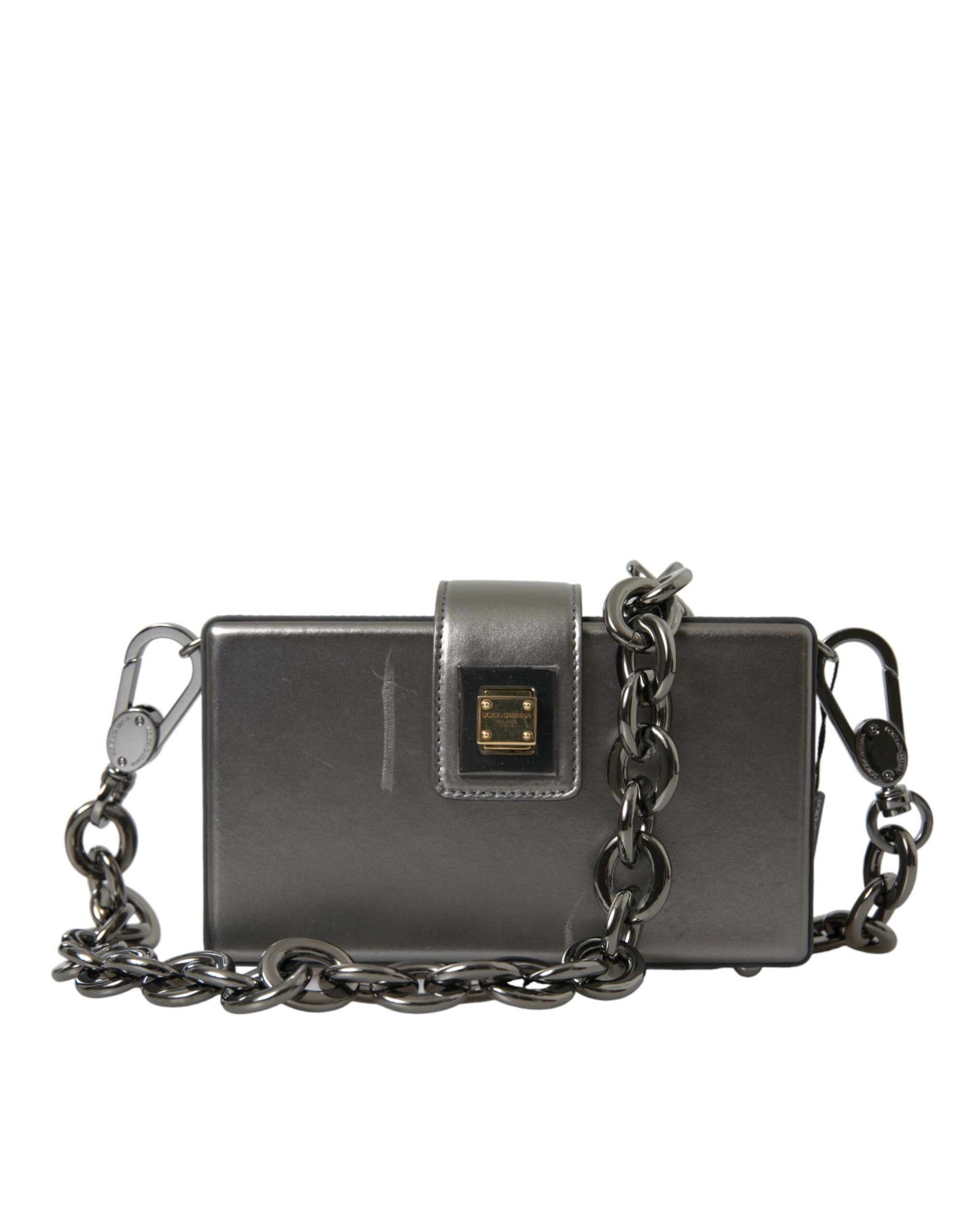 Borsa a spalla DG BOX in pelle di vitello grigio metallizzato Dolce & Gabbana