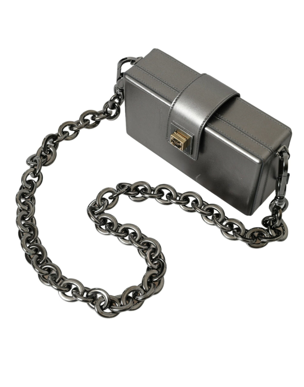 Borsa a spalla DG BOX in pelle di vitello grigio metallizzato Dolce & Gabbana