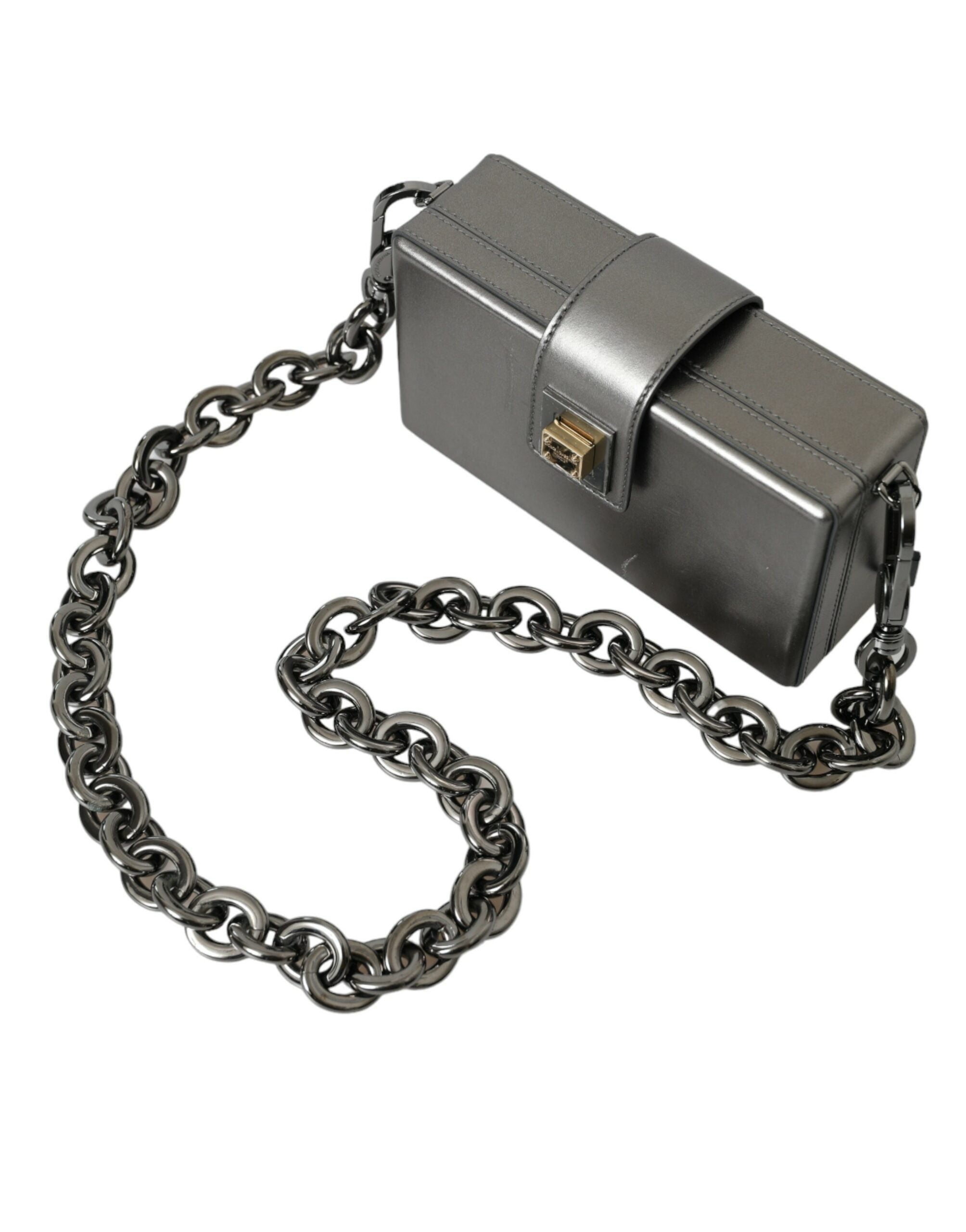 Borsa a spalla DG BOX in pelle di vitello grigio metallizzato Dolce & Gabbana