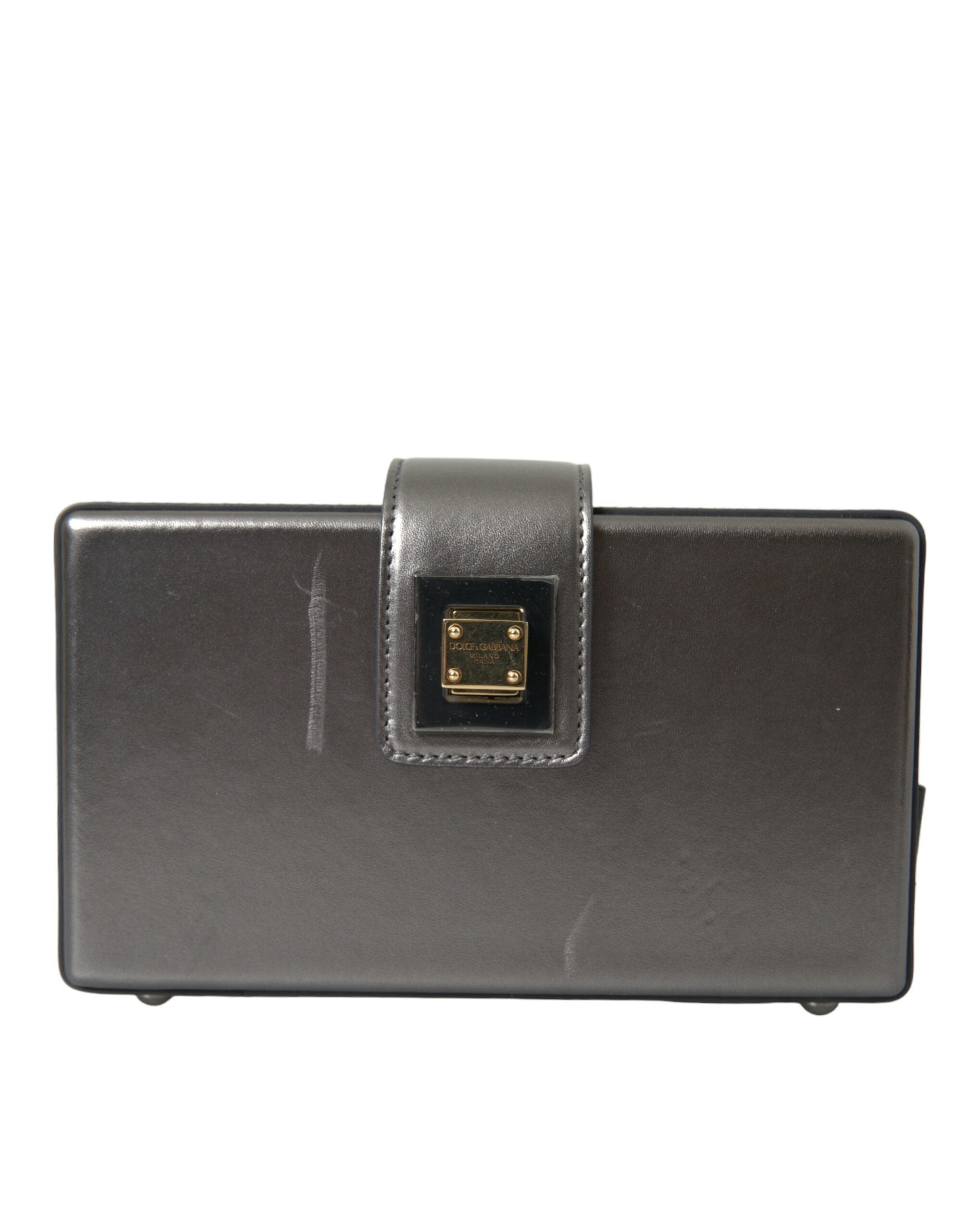 Borsa a spalla DG BOX in pelle di vitello grigio metallizzato Dolce & Gabbana