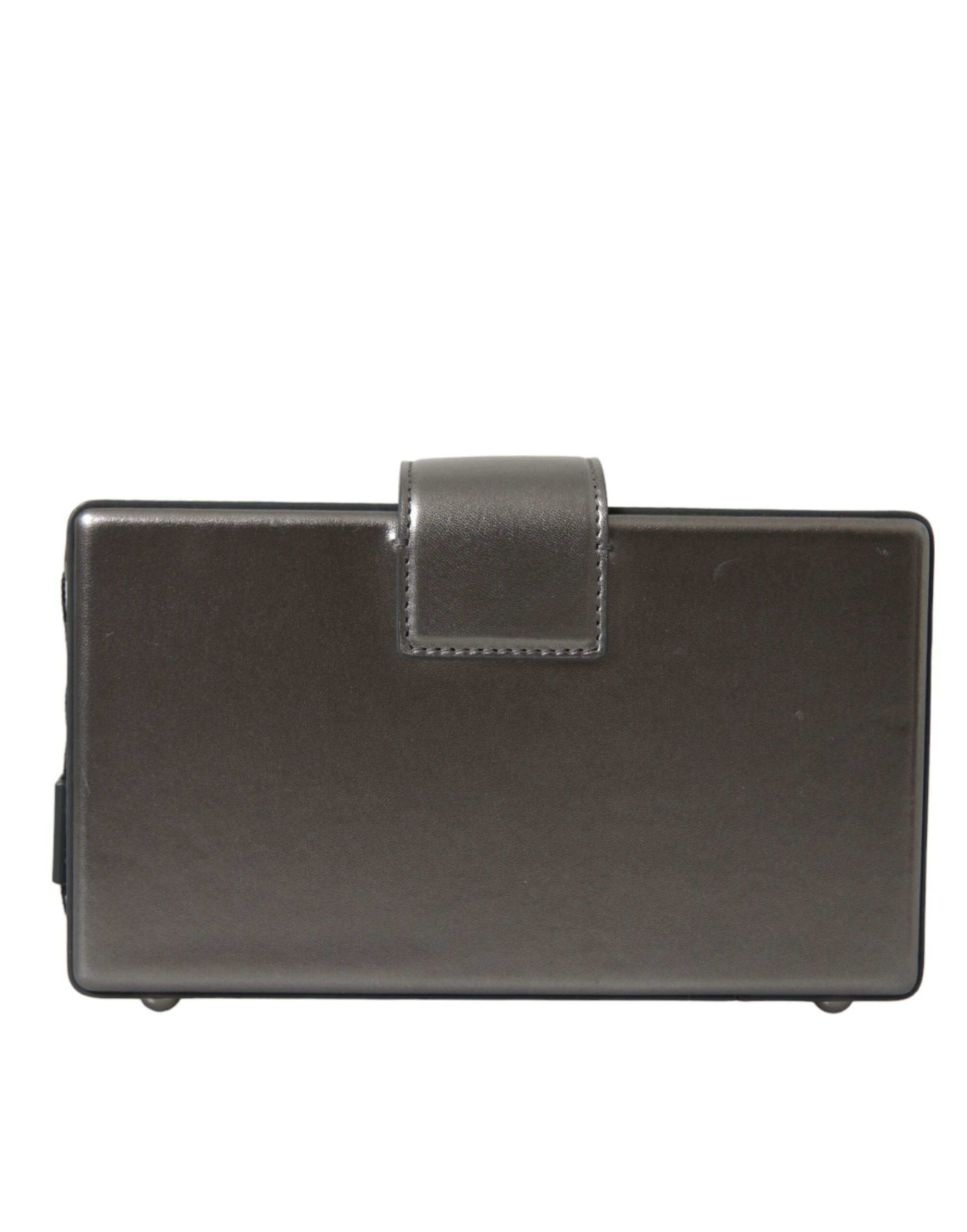 Borsa a spalla DG BOX in pelle di vitello grigio metallizzato Dolce & Gabbana