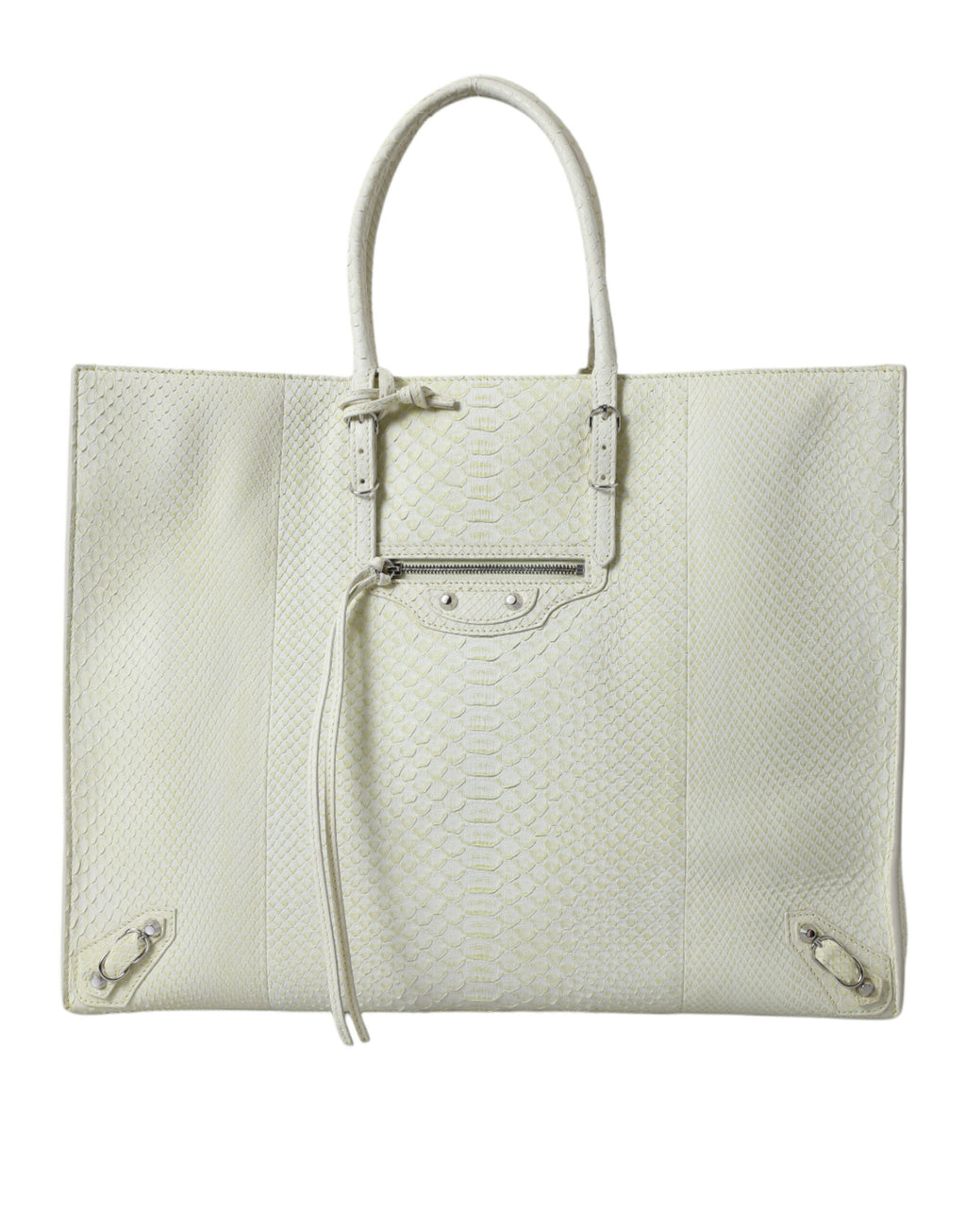 Borsa shopping Balenciaga PAPIER in pelle bianca e gialla esotica