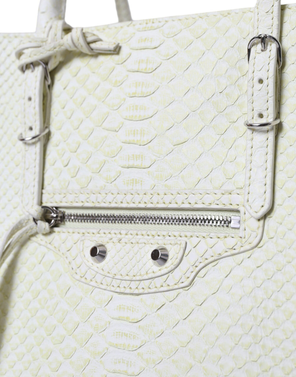Borsa shopping Balenciaga PAPIER in pelle bianca e gialla esotica