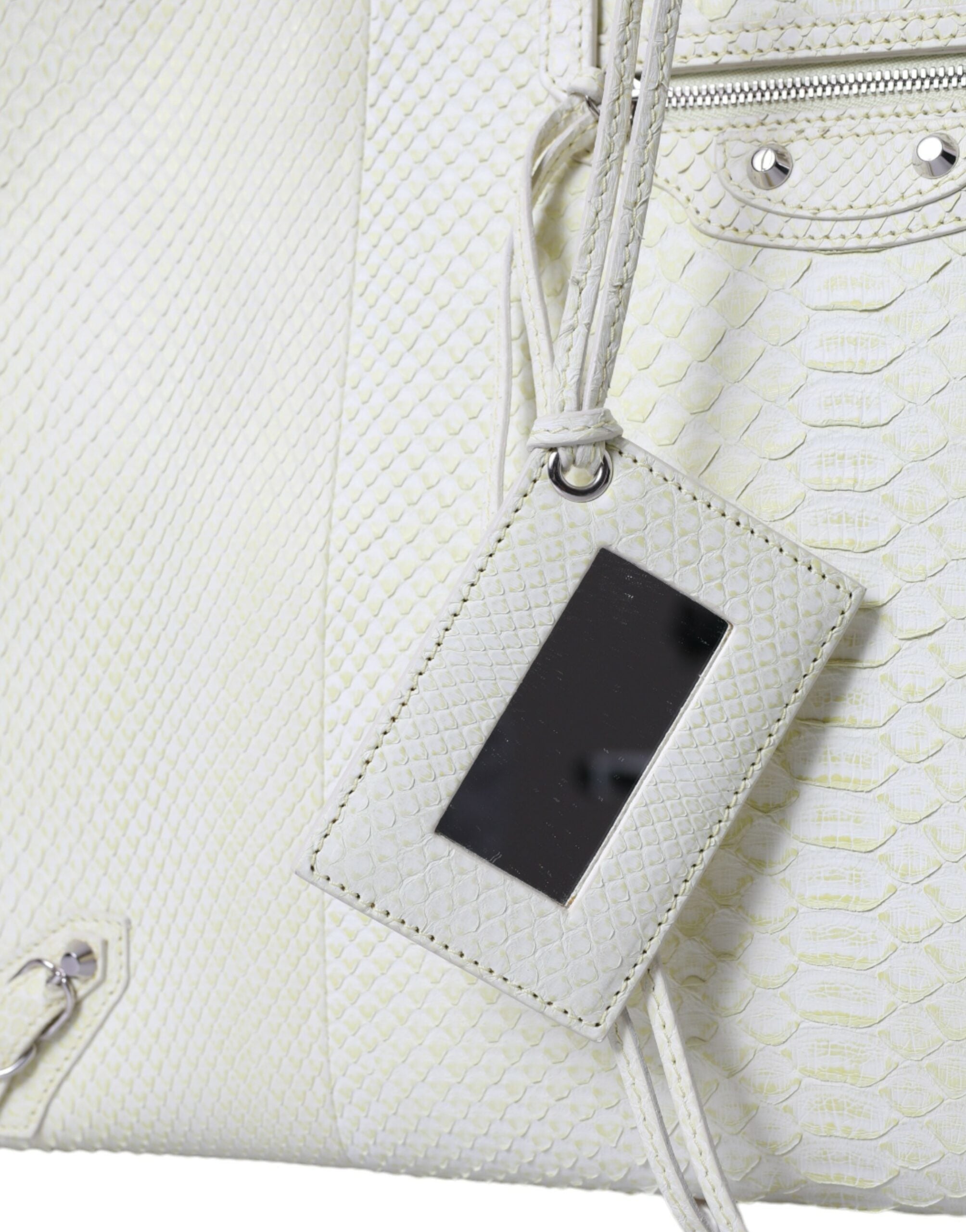 Borsa shopping Balenciaga PAPIER in pelle bianca e gialla esotica