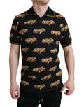 Dolce & Gabbana T-shirt polo a maniche corte nera con stampa auto