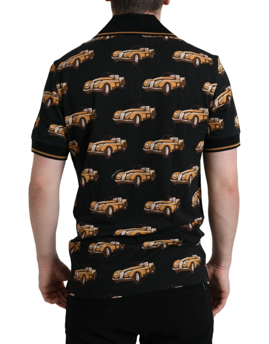 Dolce & Gabbana T-shirt polo a maniche corte nera con stampa auto