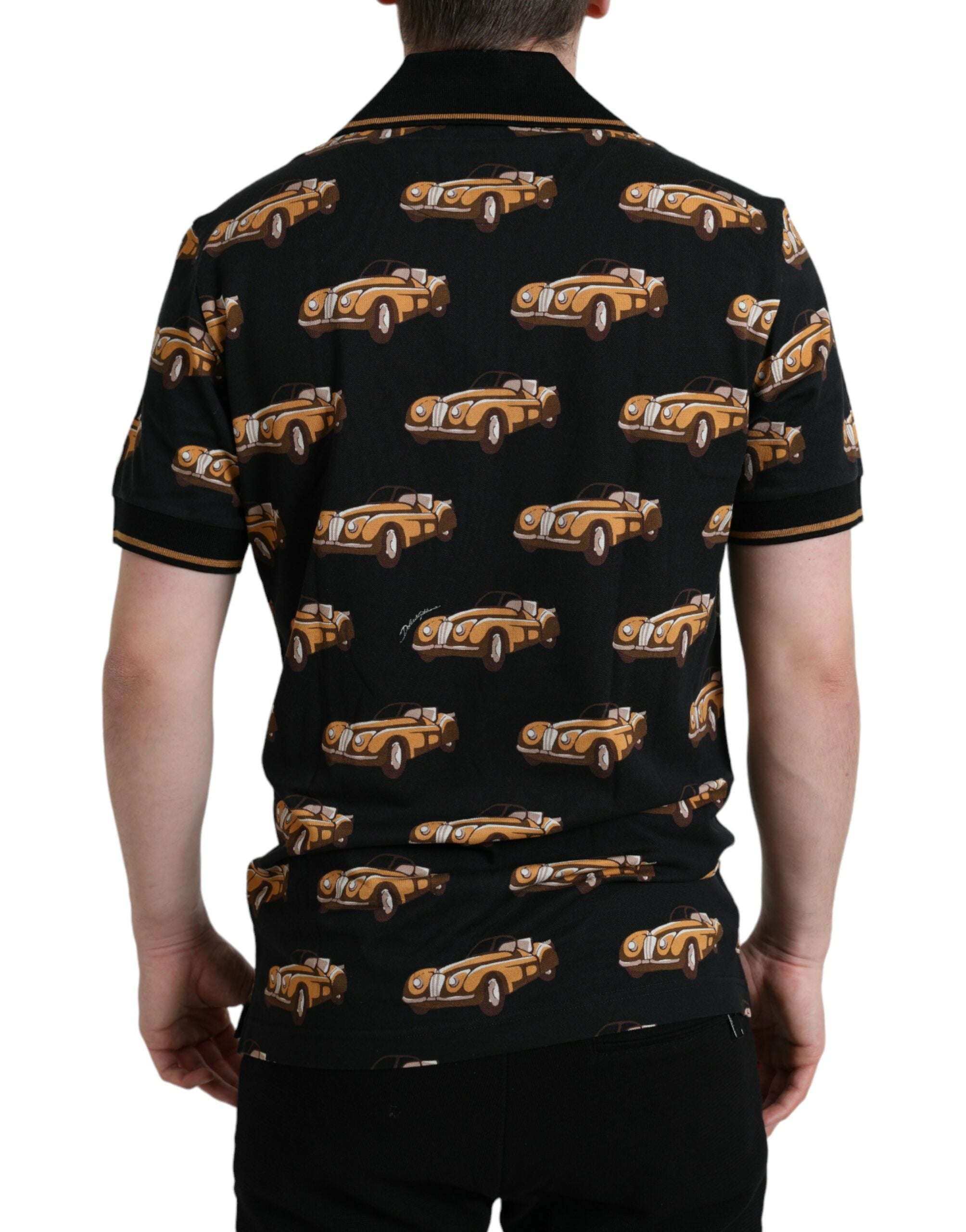Dolce & Gabbana T-shirt polo a maniche corte nera con stampa auto