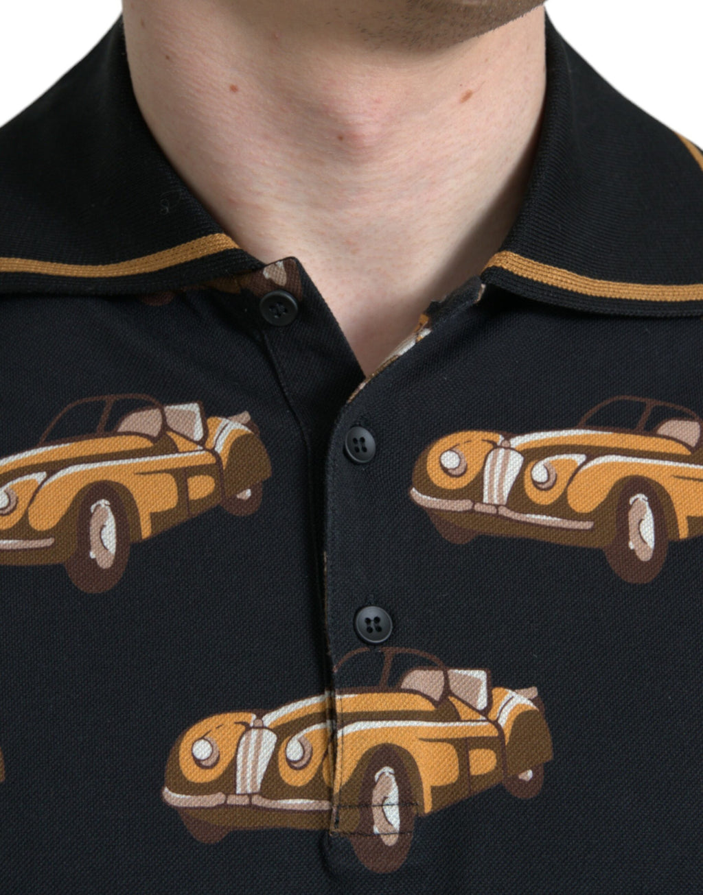 Dolce & Gabbana T-shirt polo a maniche corte nera con stampa auto