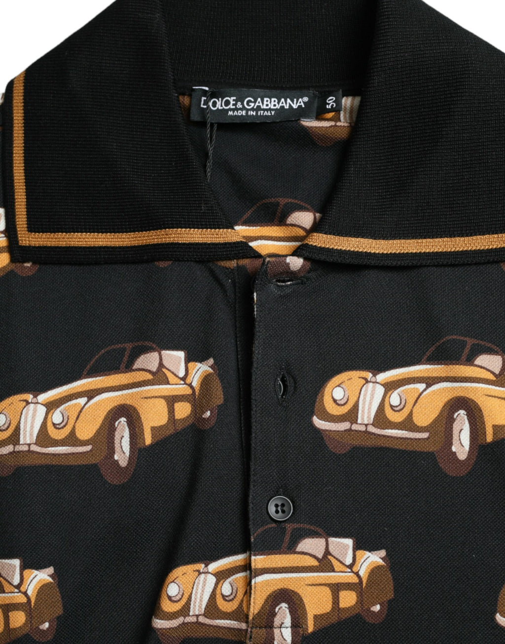 Dolce & Gabbana T-shirt polo a maniche corte nera con stampa auto