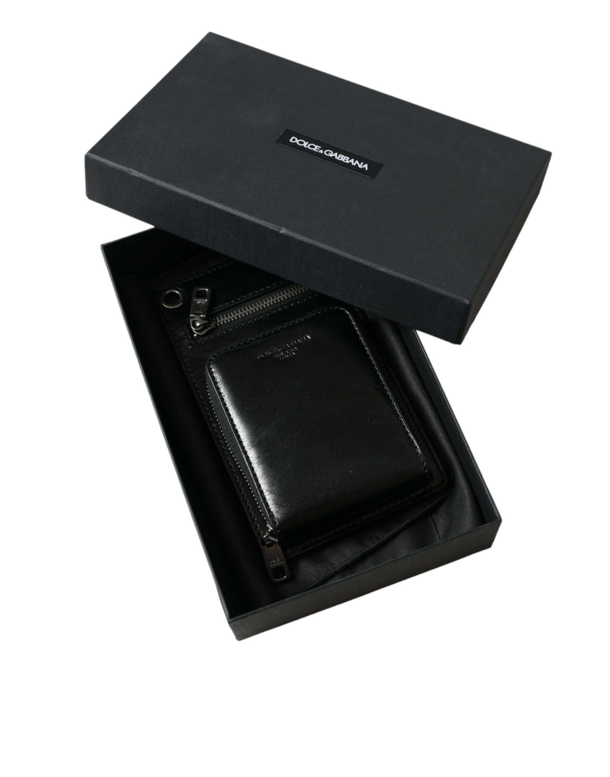 Dolce & Gabbana Portafoglio Nero in Pelle di Cavallo con Cerniera Logo e Tracolla Porta Telefono