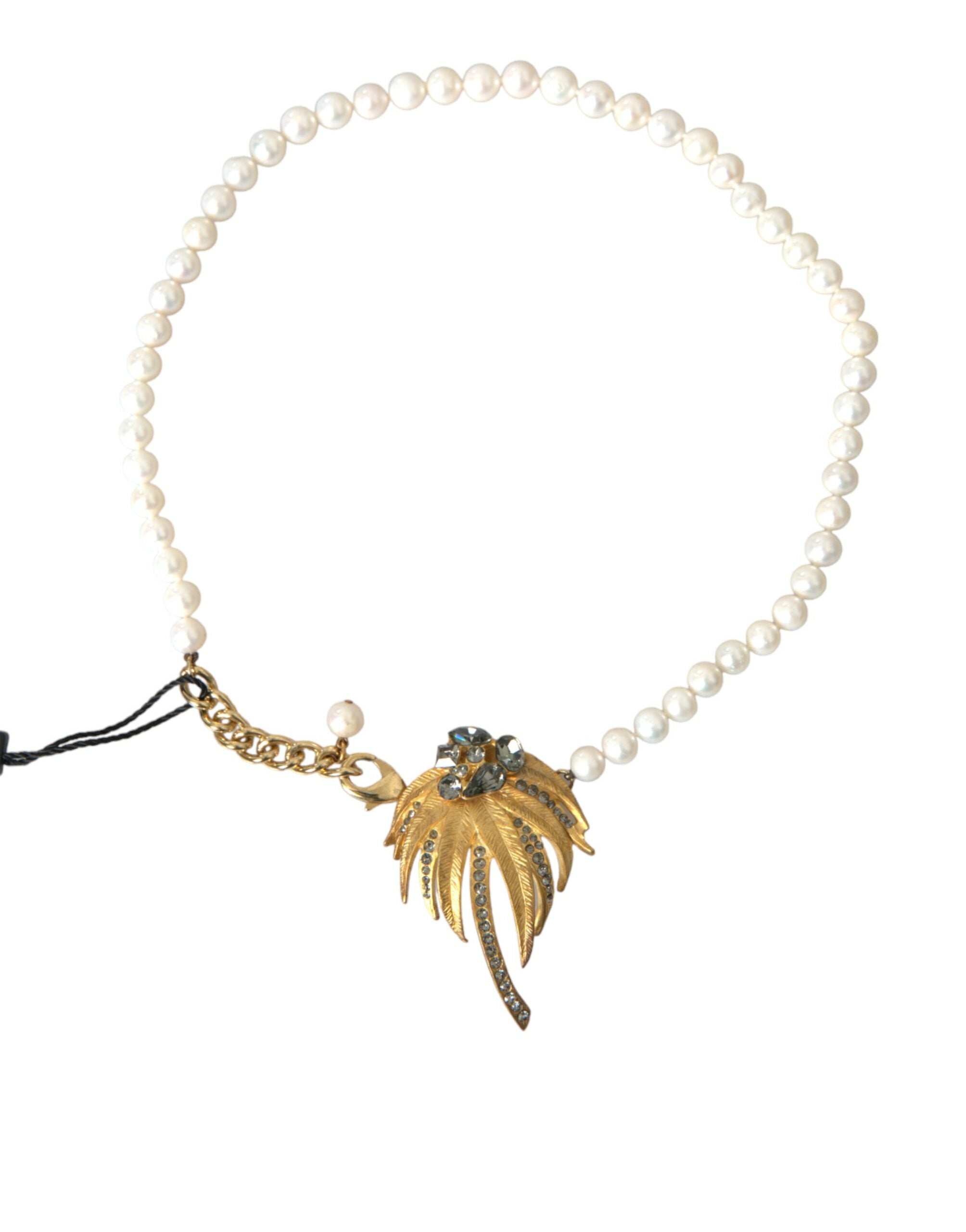 Collana con ciondolo a forma di albero in ottone dorato, cristallo e perle Dolce & Gabbana