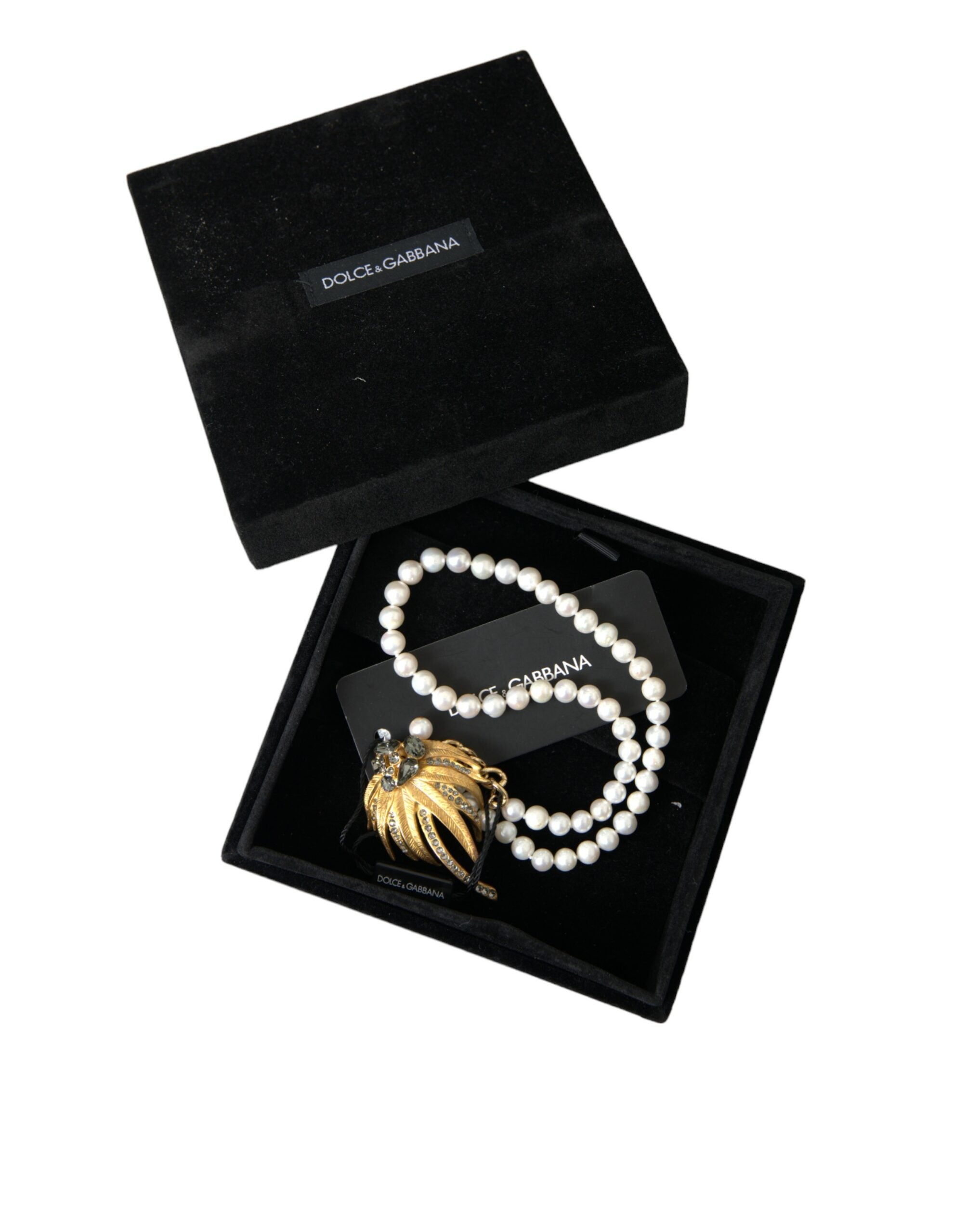 Collana con ciondolo a forma di albero in ottone dorato, cristallo e perle Dolce & Gabbana