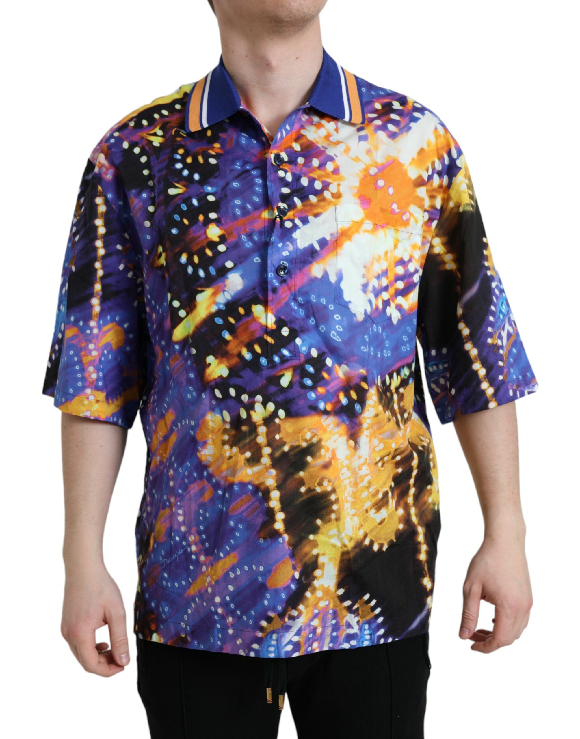 Camicia Casual in Cotone Stampa Luminarie Multicolor Dolce & Gabbana
