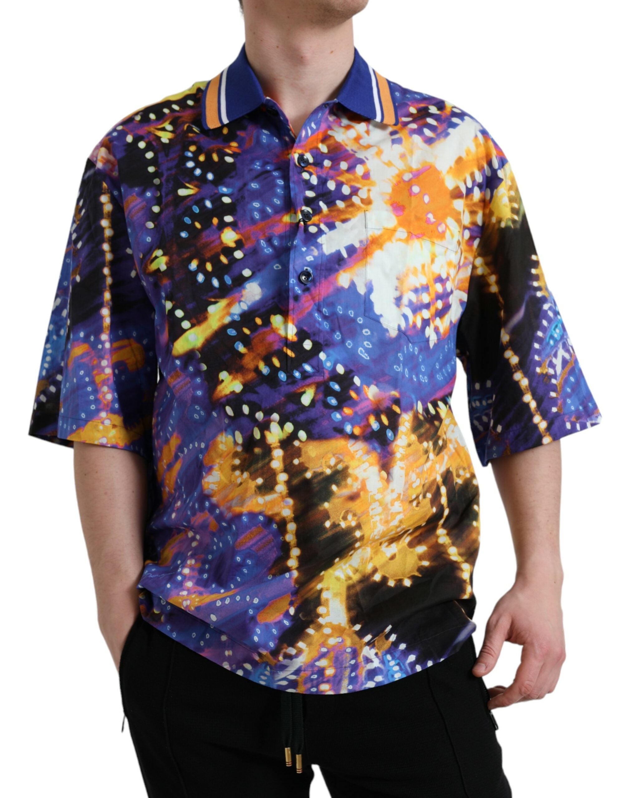 Camicia Casual in Cotone Stampa Luminarie Multicolor Dolce & Gabbana