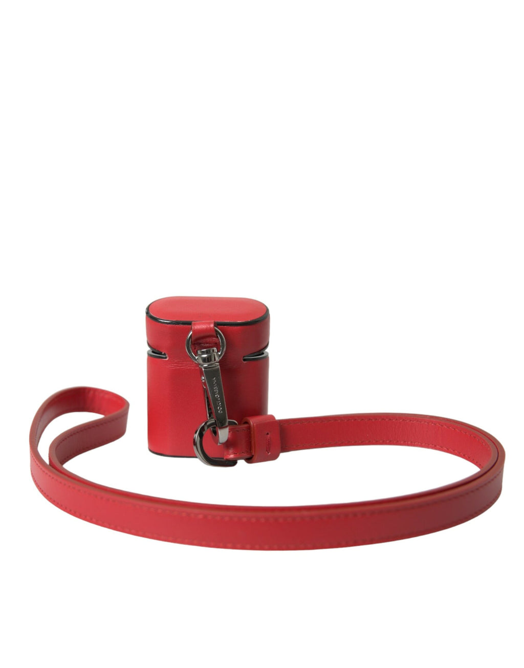 Custodia per Airpods Dolce & Gabbana da uomo in pelle di vitello rossa con stampa logo sul cinturino