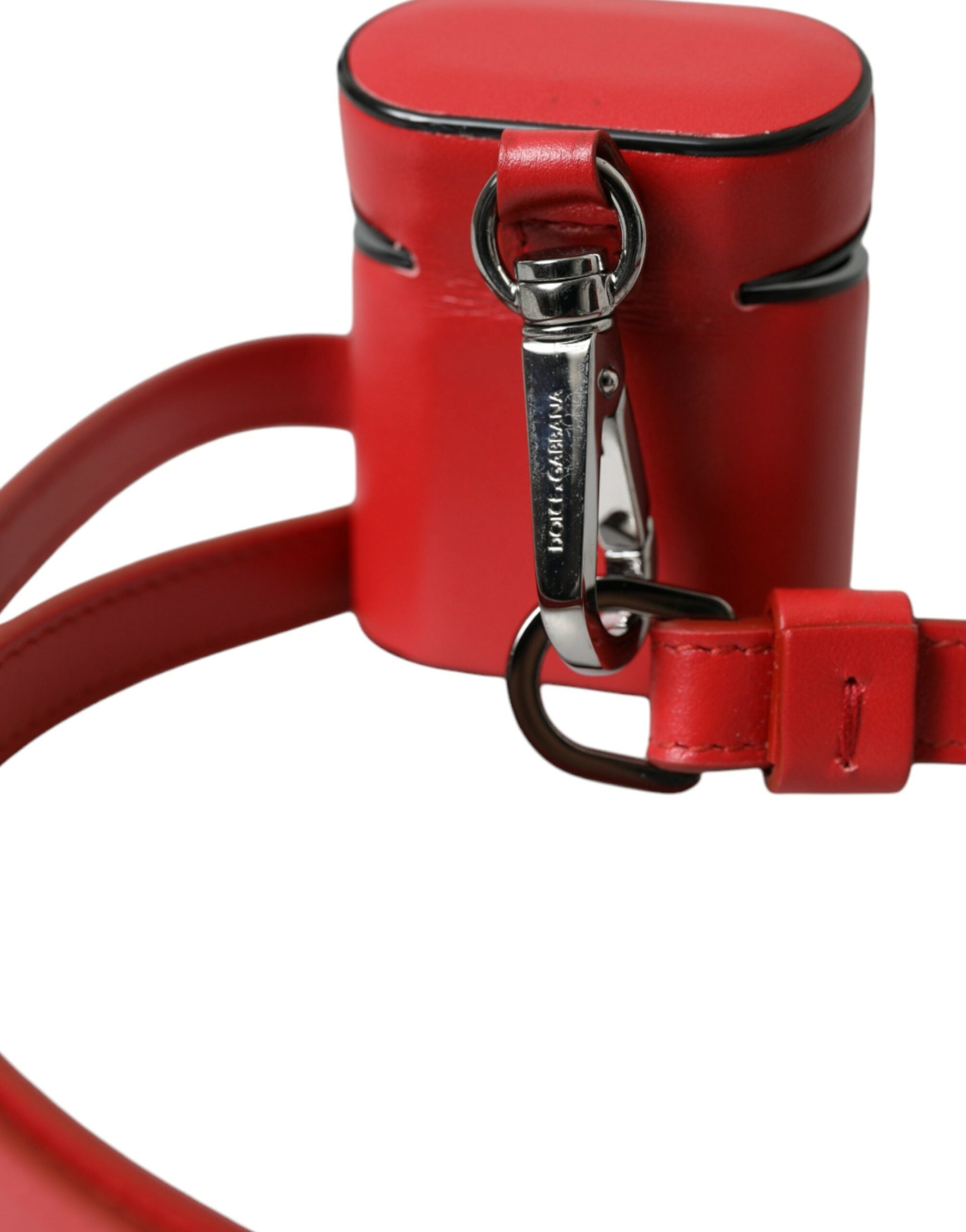 Custodia per Airpods Dolce & Gabbana da uomo in pelle di vitello rossa con stampa logo sul cinturino