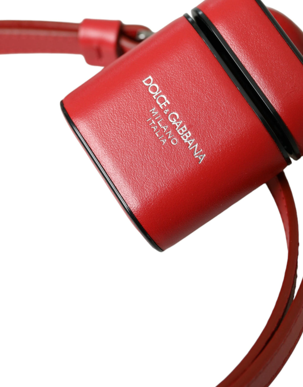 Custodia per Airpods Dolce & Gabbana da uomo in pelle di vitello rossa con stampa logo sul cinturino